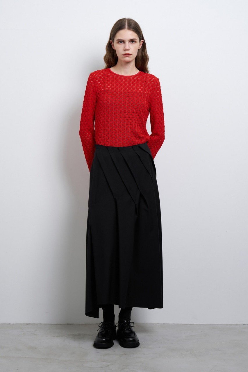 【ランバン オン ブルー/LANVIN en Bleu】のウールギャバランダムタックスカート 人気、トレンドファッション・服の通販 founy(ファニー) 　ファッション　Fashion　レディースファッション　Fashion for Women　スカート　Skirts　ロングスカート　Long Skirts / Maxi & Midi Skirts　イレギュラーヘム　Irregular Hem　エレガント 上品　Elegant　シンプル　Simple, Minimal　フレア　Flare, Flared　ランダム　Random, Irregular　ロング　Long, Long-Length　other-6|ID: prp329100004605907 ipo3291000000032825998