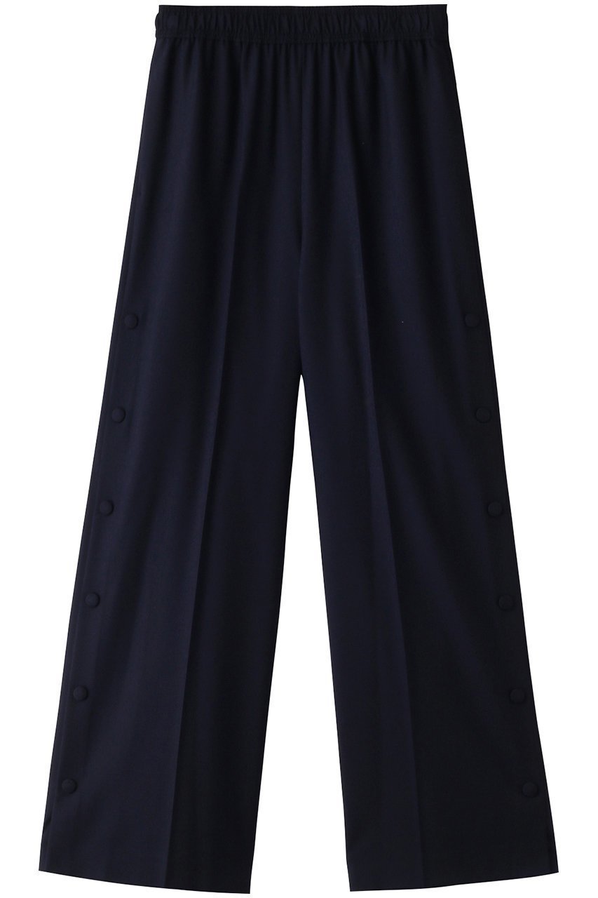 【ランバン オン ブルー/LANVIN en Bleu】のサイドボタンウエストゴムパンツ インテリア・キッズ・メンズ・レディースファッション・服の通販 founy(ファニー) 　ファッション　Fashion　レディースファッション　Fashion for Women　パンツ　Pants & Trousers　シューズ　Shoes, Footwear　スリット　Slit, Slit Detail　フラット　Flat, Flat Shoes　ワイド　Wide, Wide Fit　ネイビー|ID: prp329100004605999 ipo3291000000032829588