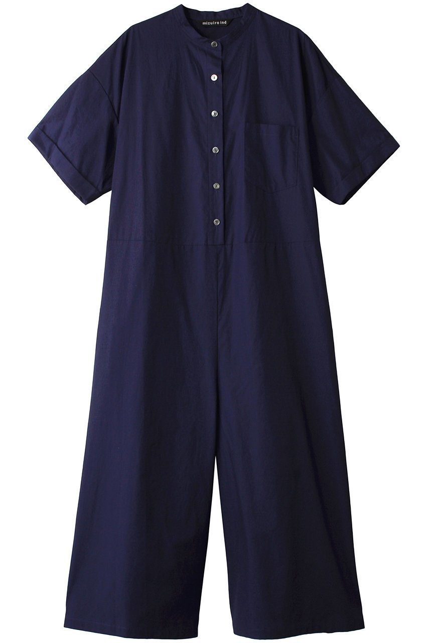 【ミズイロ インド/mizuiro ind】のstand collar all in one オールインワン インテリア・キッズ・メンズ・レディースファッション・服の通販 founy(ファニー) 　ファッション　Fashion　レディースファッション　Fashion for Women　パンツ　Pants & Trousers　シンプル　Simple, Minimal　スタンド　Stand Collar, Upright Stand　ブロード　Broadcloth, Fine Cotton　半袖　Short Sleeve, Half Sleeve　navy|ID: prp329100004606024 ipo3291000000032830241