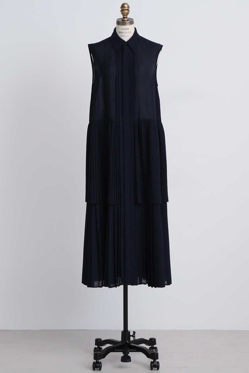 【ヒューエルミュージアム/hueLe Museum】の【STUMBLY】Pleats Combination Dress 人気、トレンドファッション・服の通販 founy(ファニー) 　ファッション　Fashion　レディースファッション　Fashion for Women　ワンピース　Dresses　フォーマル・パーティードレス・結婚式用ドレス　Elegant & Casual Dresses　チュニック　Tunic Tops & Dresses　エレガント 上品　Elegant　ストレート　Straight, Straight Cut　チュニック　Tunic, Long Top　ノースリーブ　Sleeveless, No-Sleeve　パターン　Pattern, Design Print　フォルム　Silhouette, Form　プリーツ　Pleats, Pleated　定番　Standard, Basic Item　other-2|ID: prp329100004606065 ipo3291000000032835315