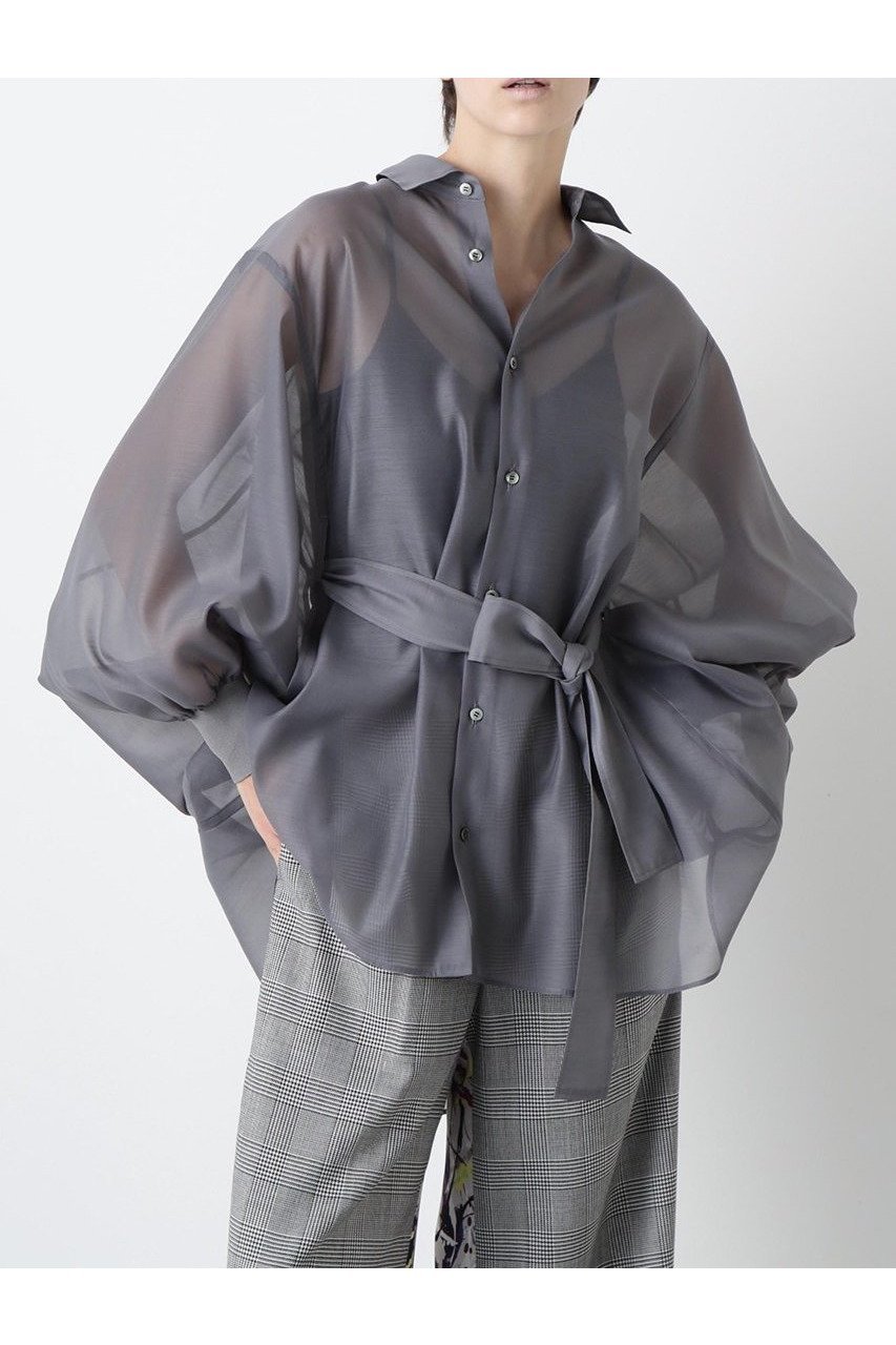 【ヒューエルミュージアム/hueLe Museum】の【STUMBLY】Sheer Belted Big Silhouette BL 人気、トレンドファッション・服の通販 founy(ファニー) 　ファッション　Fashion　レディースファッション　Fashion for Women　トップス・カットソー　Cut & Sew Tops　シャツ・ブラウス・オフィスカジュアル　Elegant Blouses & Button-Ups　切替　Switching, Contrast Panel　スタンダード　Standard, Basic　スリーブ　Sleeve, Long Sleeve / Short Sleeve　フォルム　Silhouette, Form　ポンチョ　Poncho, Cape Style　リボン　Ribbon, Bow　ロング　Long, Long-Length　エレガント 上品　Elegant　新作・新入荷　New Arrivals / New In　 other-1|ID: prp329100004606067 ipo3291000000032835350