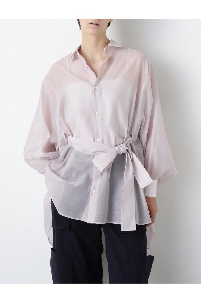 【ヒューエルミュージアム/hueLe Museum】の【STUMBLY】Sheer Belted Big Silhouette BL インテリア・キッズ・メンズ・レディースファッション・服の通販 founy(ファニー) 　ファッション　Fashion　レディースファッション　Fashion for Women　トップス・カットソー　Cut & Sew Tops　シャツ・ブラウス・オフィスカジュアル　Elegant Blouses & Button-Ups　切替　Switching, Contrast Panel　スタンダード　Standard, Basic　スリーブ　Sleeve, Long Sleeve / Short Sleeve　フォルム　Silhouette, Form　ポンチョ　Poncho, Cape Style　リボン　Ribbon, Bow　ロング　Long, Long-Length　エレガント 上品　Elegant　新作・新入荷　New Arrivals / New In　ピンク|ID: prp329100004606067 ipo3291000000032835360