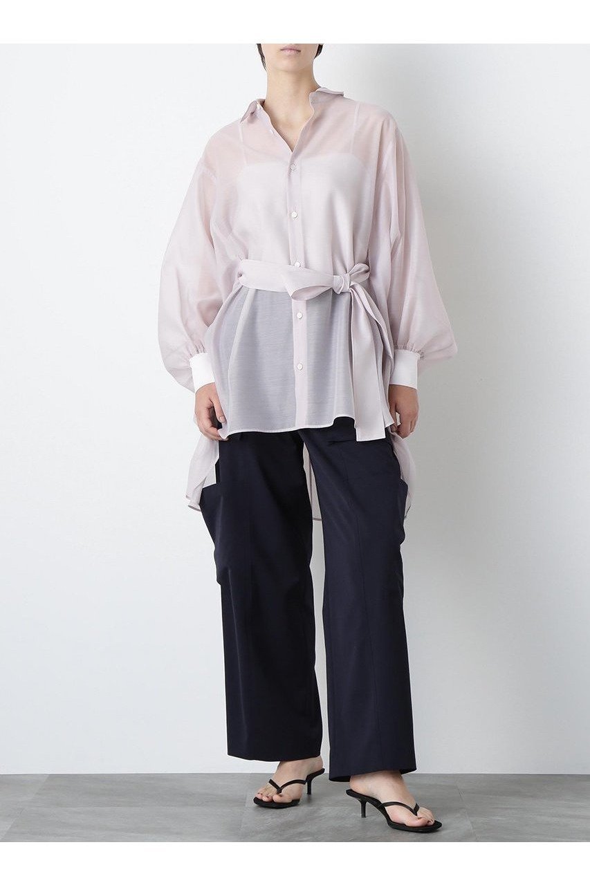 【ヒューエルミュージアム/hueLe Museum】の【STUMBLY】Sheer Belted Big Silhouette BL 人気、トレンドファッション・服の通販 founy(ファニー) 　ファッション　Fashion　レディースファッション　Fashion for Women　トップス・カットソー　Cut & Sew Tops　シャツ・ブラウス・オフィスカジュアル　Elegant Blouses & Button-Ups　切替　Switching, Contrast Panel　スタンダード　Standard, Basic　スリーブ　Sleeve, Long Sleeve / Short Sleeve　フォルム　Silhouette, Form　ポンチョ　Poncho, Cape Style　リボン　Ribbon, Bow　ロング　Long, Long-Length　エレガント 上品　Elegant　新作・新入荷　New Arrivals / New In　other-3|ID: prp329100004606067 ipo3291000000032835368
