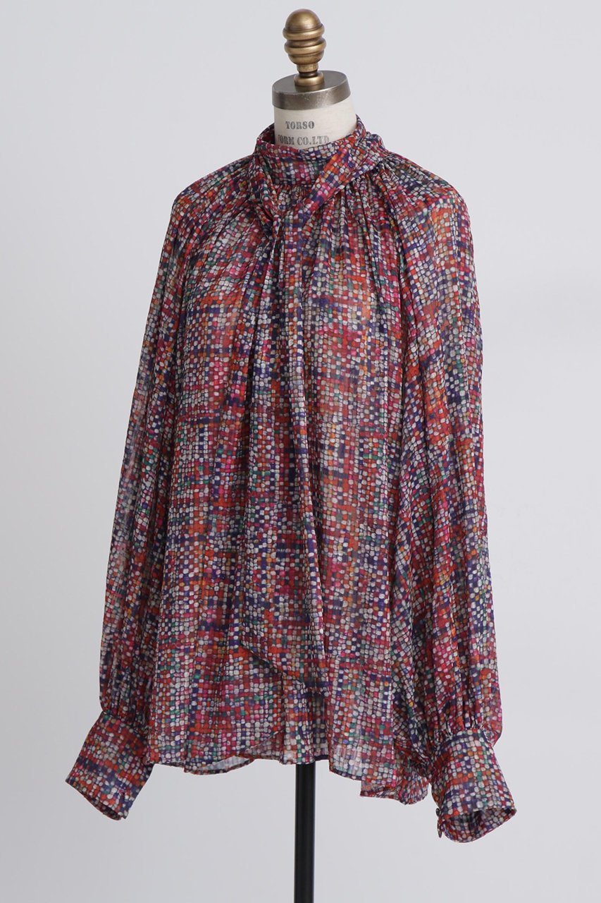 【ヒューエルミュージアム/hueLe Museum】の【STUMBLY】Printed Bow-Tie Blouse 人気、トレンドファッション・服の通販 founy(ファニー) 　ファッション　Fashion　レディースファッション　Fashion for Women　トップス・カットソー　Cut & Sew Tops　シャツ・ブラウス・オフィスカジュアル　Elegant Blouses & Button-Ups　おすすめ　Recommended / Our Picks　ジャカード／ジャガード　Jacquard, Woven Pattern　スリーブ　Sleeve, Long Sleeve / Short Sleeve　セットアップ　Set-Up, Coordinated Outfit　ツイード　Twill, Twill Weave　ハイネック　High Neck, Mock Neck　パターン　Pattern, Design Print　プリント　Print, Printed Pattern　ロング　Long, Long-Length　新作・新入荷　New Arrivals / New In　無地　Plain, Solid Color　other-2|ID: prp329100004606072 ipo3291000000032835452