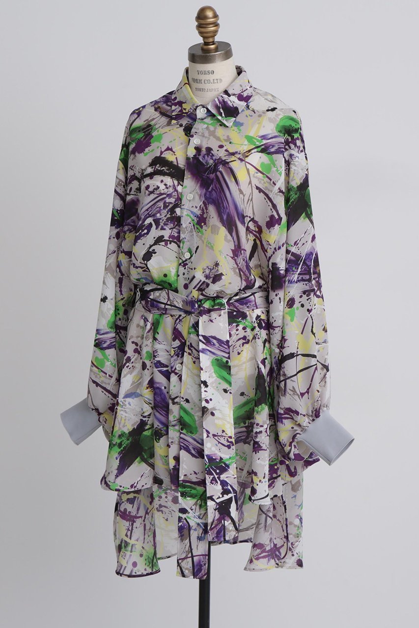 【ヒューエルミュージアム/hueLe Museum】の【STUMBLY】Printed Belted Bige Ste Shirts 人気、トレンドファッション・服の通販 founy(ファニー) 　ファッション　Fashion　レディースファッション　Fashion for Women　トップス・カットソー　Cut & Sew Tops　シャツ・ブラウス・オフィスカジュアル　Elegant Blouses & Button-Ups　コラボ　Collaboration, Collab　シンプル　Simple, Minimal　スリーブ　Sleeve, Long Sleeve / Short Sleeve　ポンチョ　Poncho, Cape Style　リボン　Ribbon, Bow　ロング　Long, Long-Length　新作・新入荷　New Arrivals / New In　other-2|ID: prp329100004606073 ipo3291000000032835509