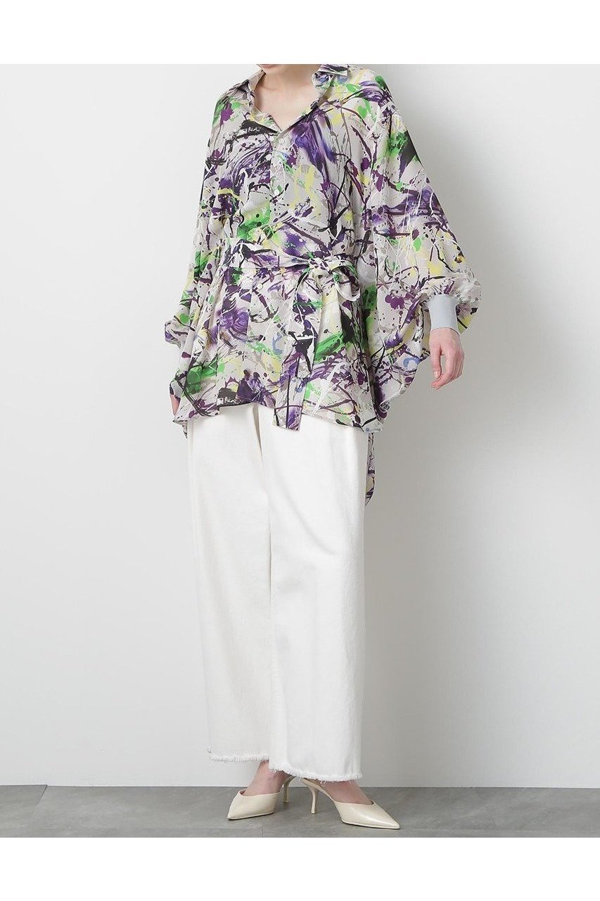 【ヒューエルミュージアム/hueLe Museum】の【STUMBLY】Printed Belted Bige Ste Shirts 人気、トレンドファッション・服の通販 founy(ファニー) 　ファッション　Fashion　レディースファッション　Fashion for Women　トップス・カットソー　Cut & Sew Tops　シャツ・ブラウス・オフィスカジュアル　Elegant Blouses & Button-Ups　コラボ　Collaboration, Collab　シンプル　Simple, Minimal　スリーブ　Sleeve, Long Sleeve / Short Sleeve　ポンチョ　Poncho, Cape Style　リボン　Ribbon, Bow　ロング　Long, Long-Length　新作・新入荷　New Arrivals / New In　other-3|ID: prp329100004606073 ipo3291000000032835514