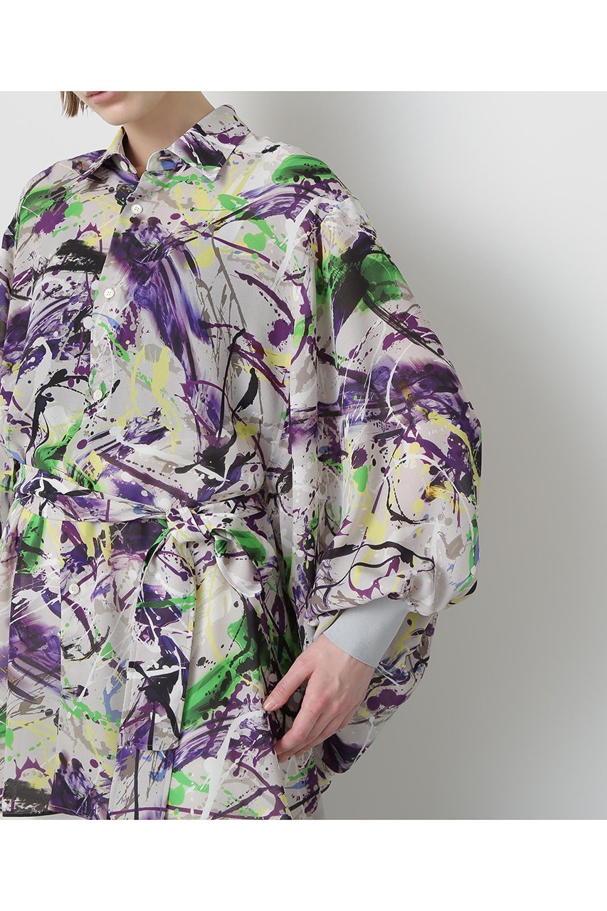 【ヒューエルミュージアム/hueLe Museum】の【STUMBLY】Printed Belted Bige Ste Shirts 人気、トレンドファッション・服の通販 founy(ファニー) 　ファッション　Fashion　レディースファッション　Fashion for Women　トップス・カットソー　Cut & Sew Tops　シャツ・ブラウス・オフィスカジュアル　Elegant Blouses & Button-Ups　コラボ　Collaboration, Collab　シンプル　Simple, Minimal　スリーブ　Sleeve, Long Sleeve / Short Sleeve　ポンチョ　Poncho, Cape Style　リボン　Ribbon, Bow　ロング　Long, Long-Length　新作・新入荷　New Arrivals / New In　other-7|ID: prp329100004606073 ipo3291000000032835536