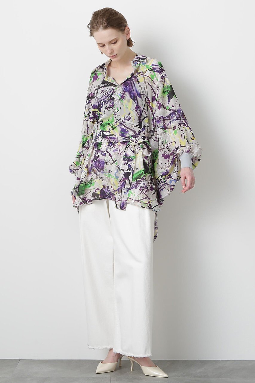 【ヒューエルミュージアム/hueLe Museum】の【STUMBLY】Printed Belted Bige Ste Shirts 人気、トレンドファッション・服の通販 founy(ファニー) 　ファッション　Fashion　レディースファッション　Fashion for Women　トップス・カットソー　Cut & Sew Tops　シャツ・ブラウス・オフィスカジュアル　Elegant Blouses & Button-Ups　コラボ　Collaboration, Collab　シンプル　Simple, Minimal　スリーブ　Sleeve, Long Sleeve / Short Sleeve　ポンチョ　Poncho, Cape Style　リボン　Ribbon, Bow　ロング　Long, Long-Length　other-3|ID: prp329100004606073 ipo3291000000035795625