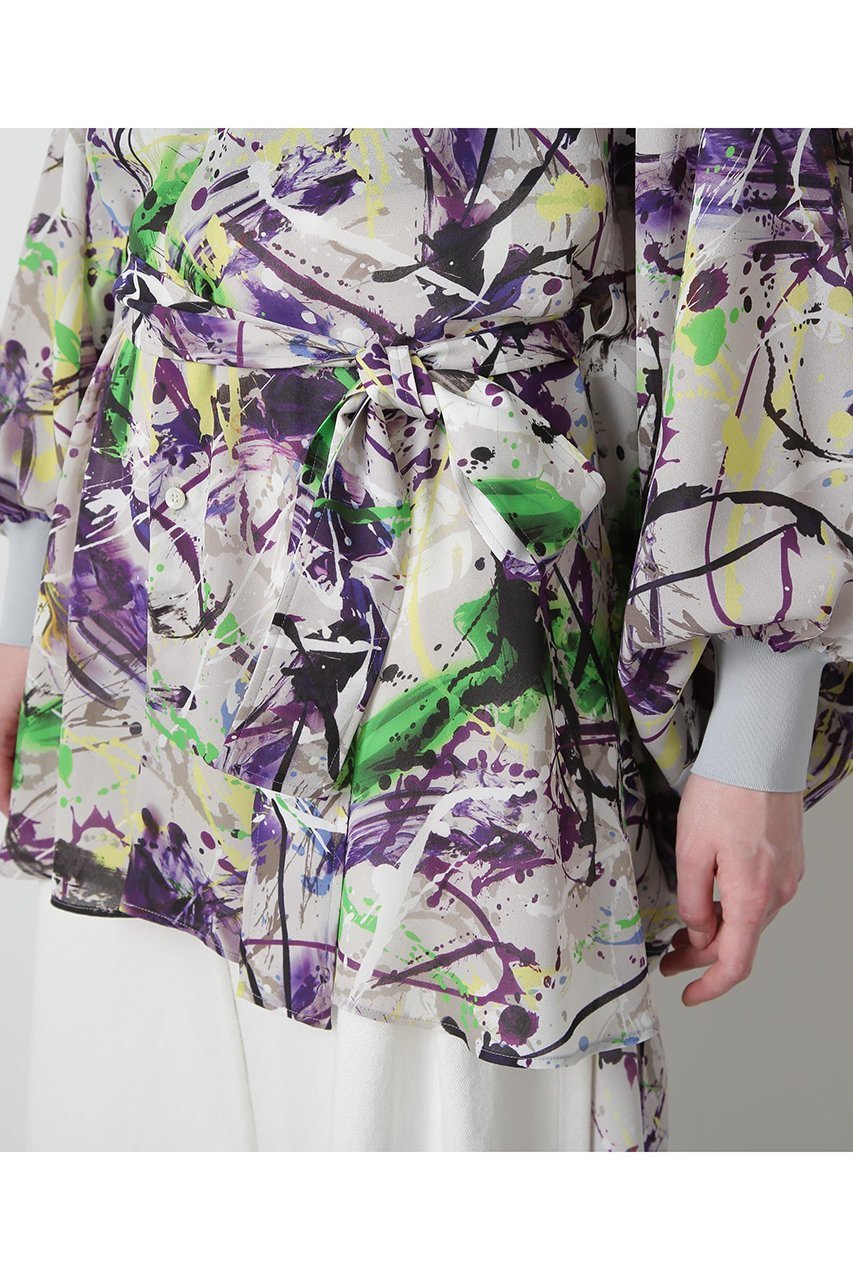 【ヒューエルミュージアム/hueLe Museum】の【STUMBLY】Printed Belted Bige Ste Shirts 人気、トレンドファッション・服の通販 founy(ファニー) 　ファッション　Fashion　レディースファッション　Fashion for Women　トップス・カットソー　Cut & Sew Tops　シャツ・ブラウス・オフィスカジュアル　Elegant Blouses & Button-Ups　コラボ　Collaboration, Collab　シンプル　Simple, Minimal　スリーブ　Sleeve, Long Sleeve / Short Sleeve　ポンチョ　Poncho, Cape Style　リボン　Ribbon, Bow　ロング　Long, Long-Length　other-8|ID: prp329100004606073 ipo3291000000035795640
