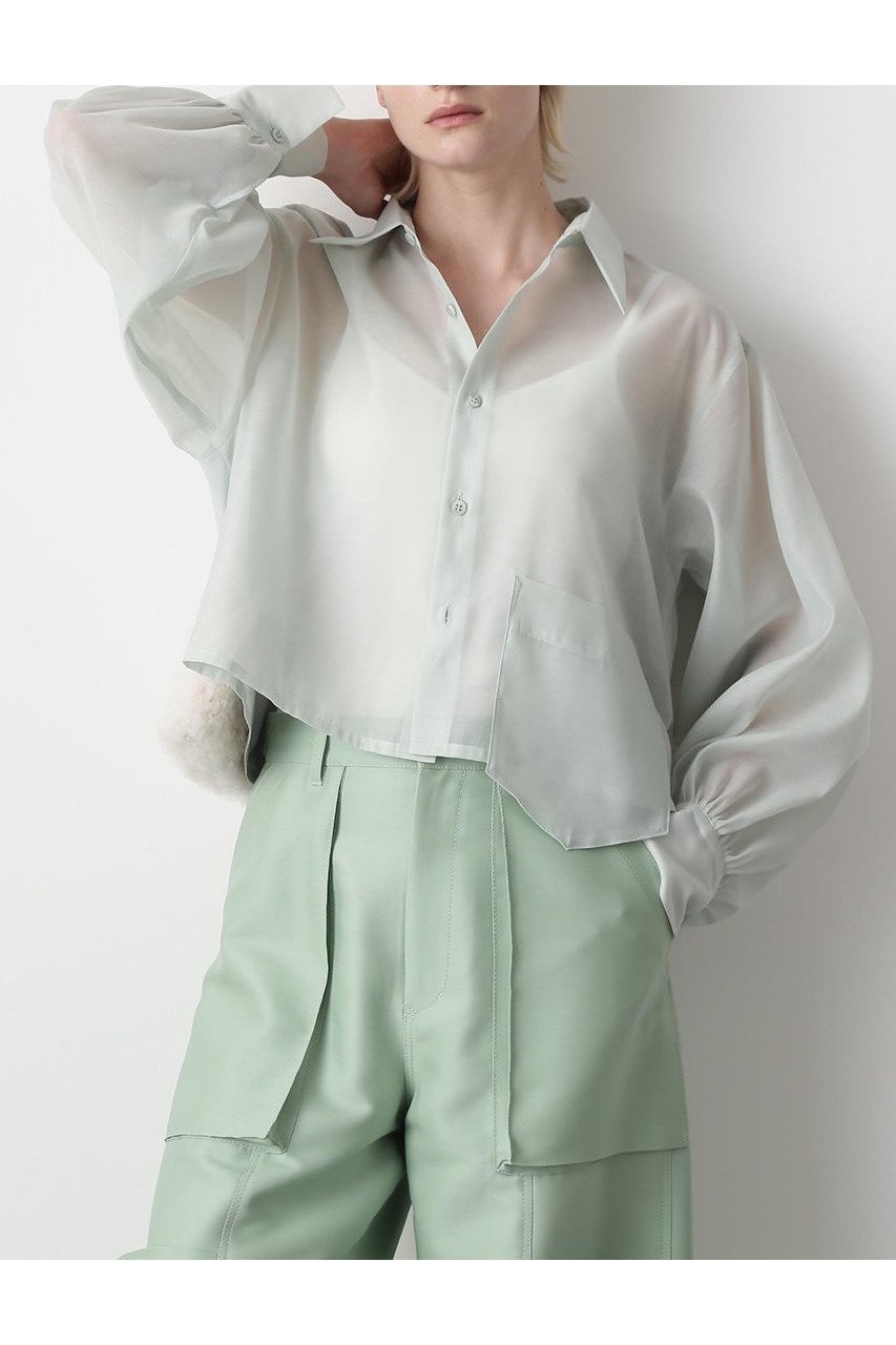 【ヒューエルミュージアム/hueLe Museum】の【STUMBLY】Fur Trim Combination Blouse インテリア・キッズ・メンズ・レディースファッション・服の通販 founy(ファニー) 　ファッション　Fashion　レディースファッション　Fashion for Women　トップス・カットソー　Cut & Sew Tops　シャツ・ブラウス・オフィスカジュアル　Elegant Blouses & Button-Ups　2024年　2024　2024-2025秋冬・A/W　Autumn/Winter 2024–25 AW24–25　クロップド　Cropped, Short Length　シアー　Sheer, See-Through　シンプル　Simple, Minimal　スリーブ　Sleeve, Long Sleeve / Short Sleeve　タイプライター　Typewriter Fabric, Crisp Cotton　フェイクファー　Faux Fur, Imitation Fur　ポケット　Pocket, Pocket Detail　ロング　Long, Long-Length　人気　Popular, Best Seller　新作・新入荷　New Arrivals / New In　ライトグリーン|ID: prp329100004606074 ipo3291000000032835558