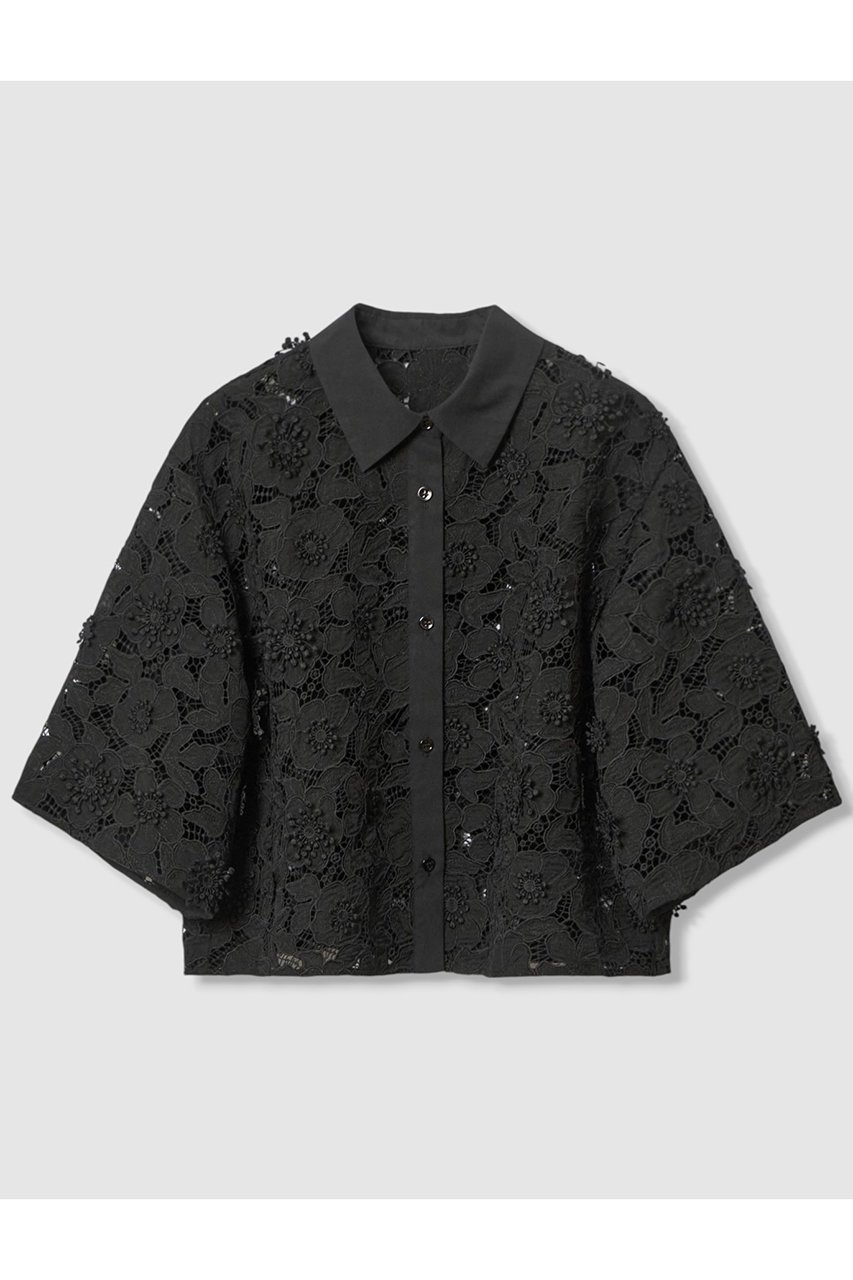 【アナイ/ANAYI】のレース刺繍クロップドシャツ インテリア・キッズ・メンズ・レディースファッション・服の通販 founy(ファニー) 　ファッション　Fashion　レディースファッション　Fashion for Women　トップス・カットソー　Cut & Sew Tops　シャツ・ブラウス・オフィスカジュアル　Elegant Blouses & Button-Ups　ショート　Short, Short Length　スリーブ　Sleeve, Long Sleeve / Short Sleeve　フラワー　Flower, Floral　レース　Lace, Lace Fabric　ワーク　Workwear, Utility Style　新作・新入荷　New Arrivals / New In　無地　Plain, Solid Color　ブラック|ID: prp329100004606076 ipo3291000000032835678