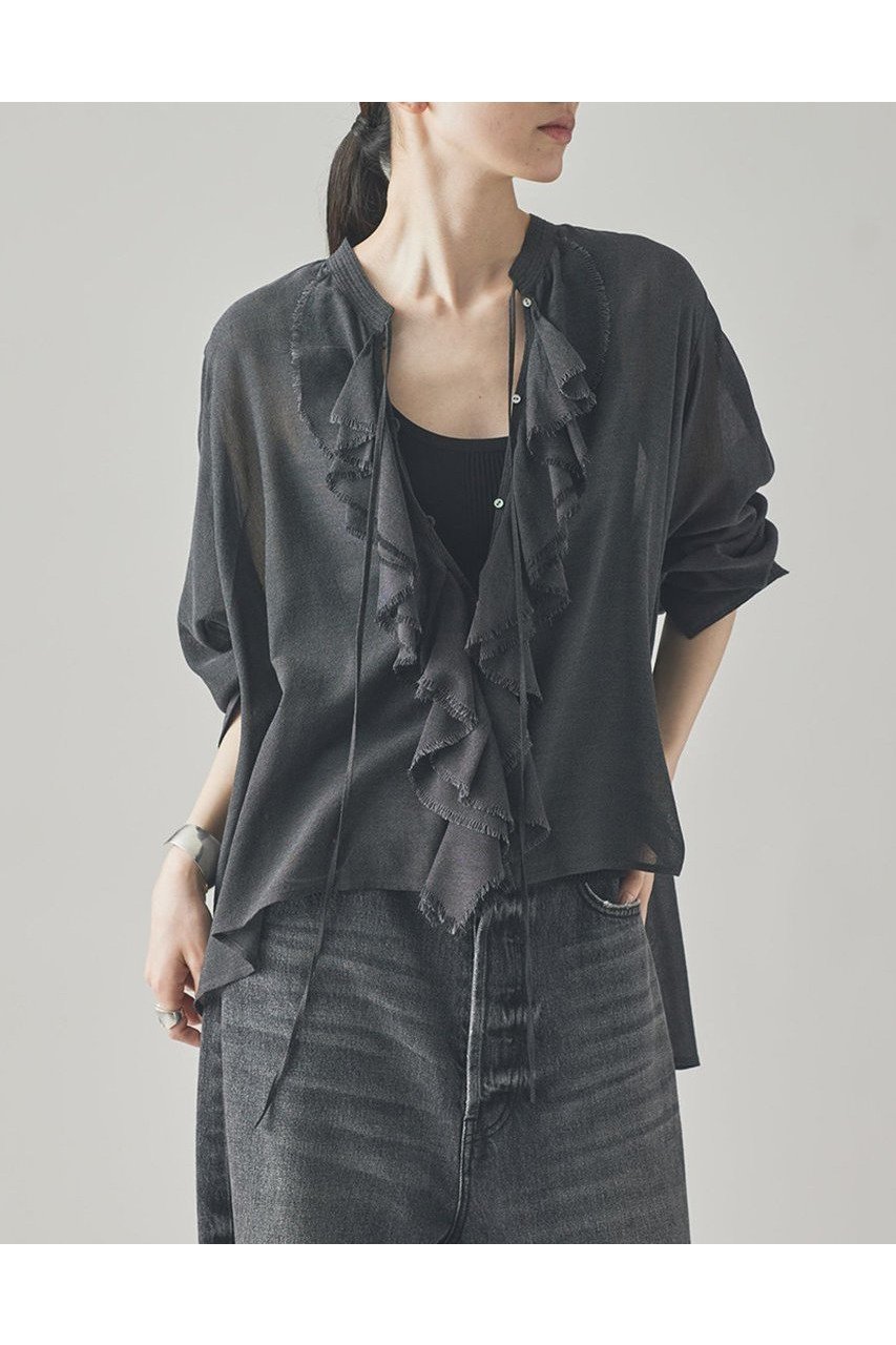 【カレンソロジー/Curensology】のウールミックスボイルフリルブラウス 人気、トレンドファッション・服の通販 founy(ファニー) 　ファッション　Fashion　レディースファッション　Fashion for Women　トップス・カットソー　Cut & Sew Tops　シャツ・ブラウス・オフィスカジュアル　Elegant Blouses & Button-Ups　おすすめ　Recommended / Our Picks　インナー　Innerwear　カーディガン　Cardigan, Knitwear　スリーブ　Sleeve, Long Sleeve / Short Sleeve　バランス　Balance, Style Balance　フリル　Frill, Ruffle　ロング　Long, Long-Length　新作・新入荷　New Arrivals / New In　other-2|ID: prp329100004606082 ipo3291000000032835870