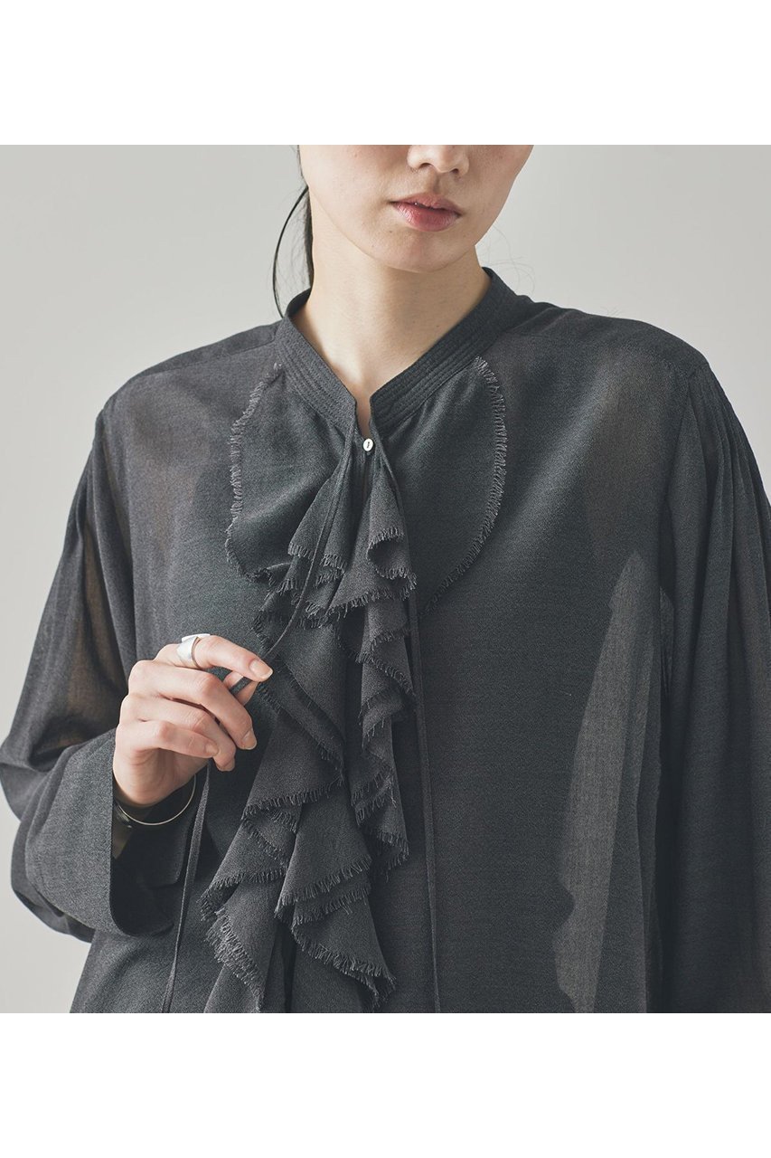 【カレンソロジー/Curensology】のウールミックスボイルフリルブラウス 人気、トレンドファッション・服の通販 founy(ファニー) 　ファッション　Fashion　レディースファッション　Fashion for Women　トップス・カットソー　Cut & Sew Tops　シャツ・ブラウス・オフィスカジュアル　Elegant Blouses & Button-Ups　おすすめ　Recommended / Our Picks　インナー　Innerwear　カーディガン　Cardigan, Knitwear　スリーブ　Sleeve, Long Sleeve / Short Sleeve　バランス　Balance, Style Balance　フリル　Frill, Ruffle　ロング　Long, Long-Length　新作・新入荷　New Arrivals / New In　other-6|ID: prp329100004606082 ipo3291000000032835890