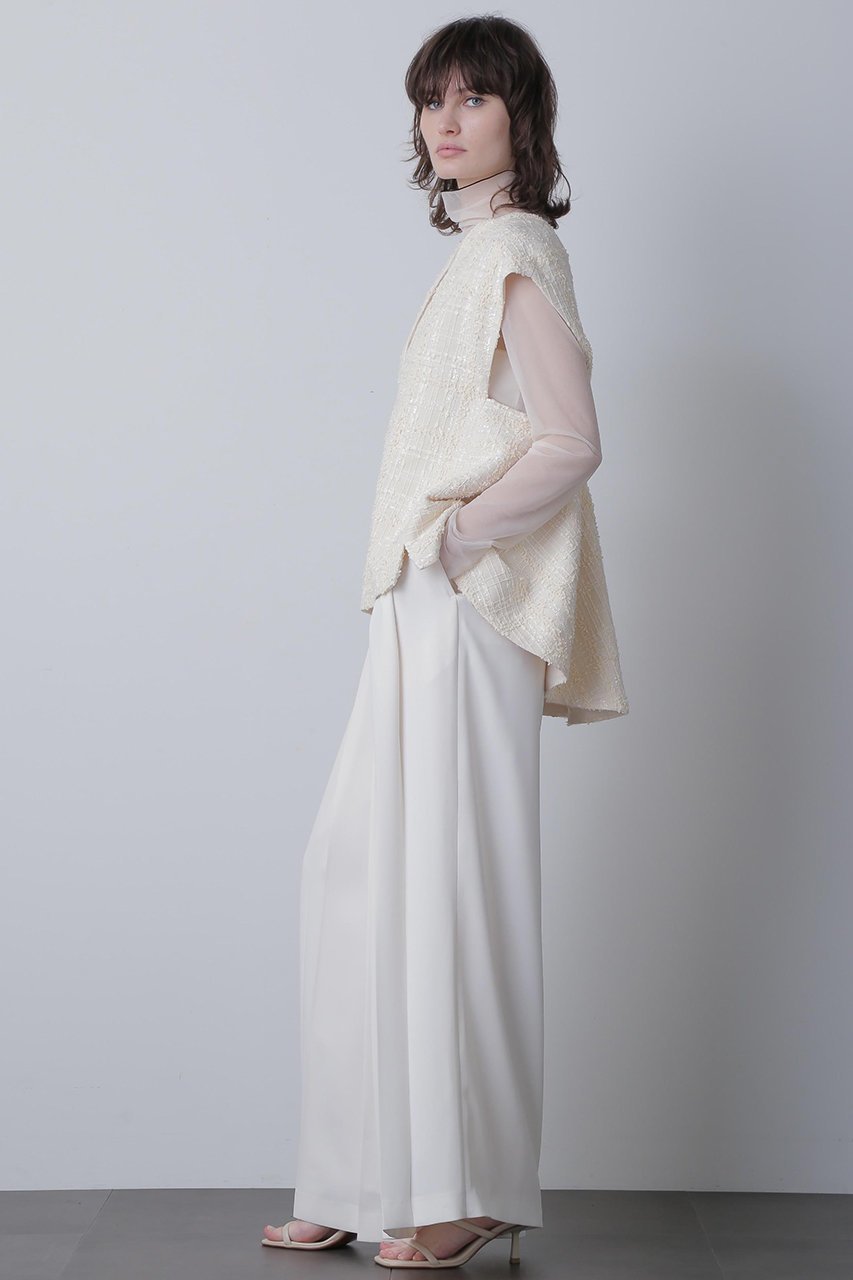 【ヒューエルミュージアム/hueLe Museum】の【STUMBLY】Tweed Back Peplum Gilet Blouse 人気、トレンドファッション・服の通販 founy(ファニー) 　ファッション　Fashion　レディースファッション　Fashion for Women　アウター　Coat / Outerwear Collection　トップス・カットソー　Cut & Sew Tops　キャミソール&ノースリーブ　Camisoles & Sleeveless Tops　シャツ・ブラウス・オフィスカジュアル　Elegant Blouses & Button-Ups　ベスト&ジレ / 重ね着スタイル　Vests & Gilets　クラシカル　Classical, Vintage-Inspired　ツイード　Twill, Twill Weave　ノースリーブ　Sleeveless, No-Sleeve　フロント　Front, Front Design　ペプラム　Peplum, Flared Hem　切替　Switching, Contrast Panel　定番　Standard, Basic Item　other-3|ID: prp329100004606086 ipo3291000000032836030