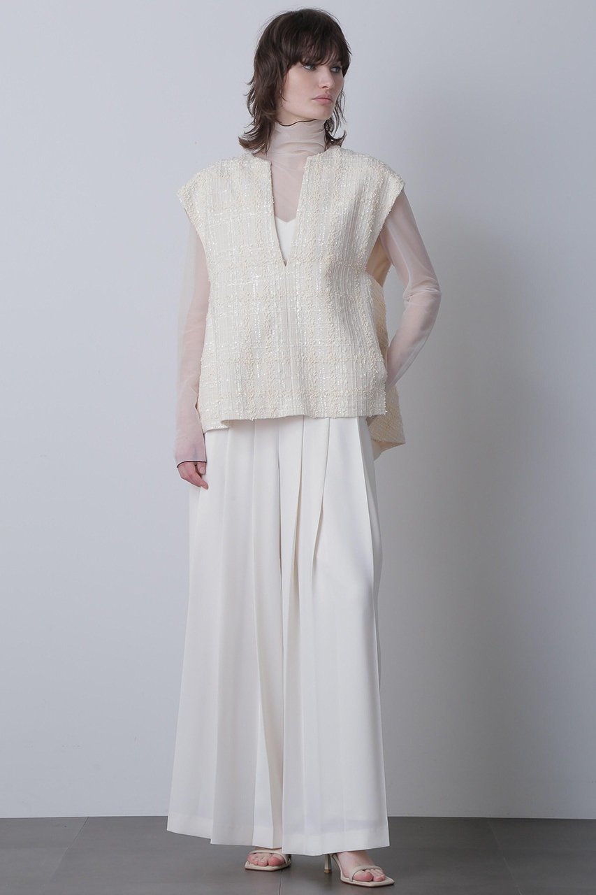 【ヒューエルミュージアム/hueLe Museum】の【STUMBLY】Tweed Back Peplum Gilet Blouse 人気、トレンドファッション・服の通販 founy(ファニー) 　ファッション　Fashion　レディースファッション　Fashion for Women　アウター　Coat / Outerwear Collection　トップス・カットソー　Cut & Sew Tops　キャミソール&ノースリーブ　Camisoles & Sleeveless Tops　シャツ・ブラウス・オフィスカジュアル　Elegant Blouses & Button-Ups　ベスト&ジレ / 重ね着スタイル　Vests & Gilets　クラシカル　Classical, Vintage-Inspired　ツイード　Twill, Twill Weave　ノースリーブ　Sleeveless, No-Sleeve　フロント　Front, Front Design　ペプラム　Peplum, Flared Hem　切替　Switching, Contrast Panel　定番　Standard, Basic Item　other-8|ID: prp329100004606086 ipo3291000000032836058
