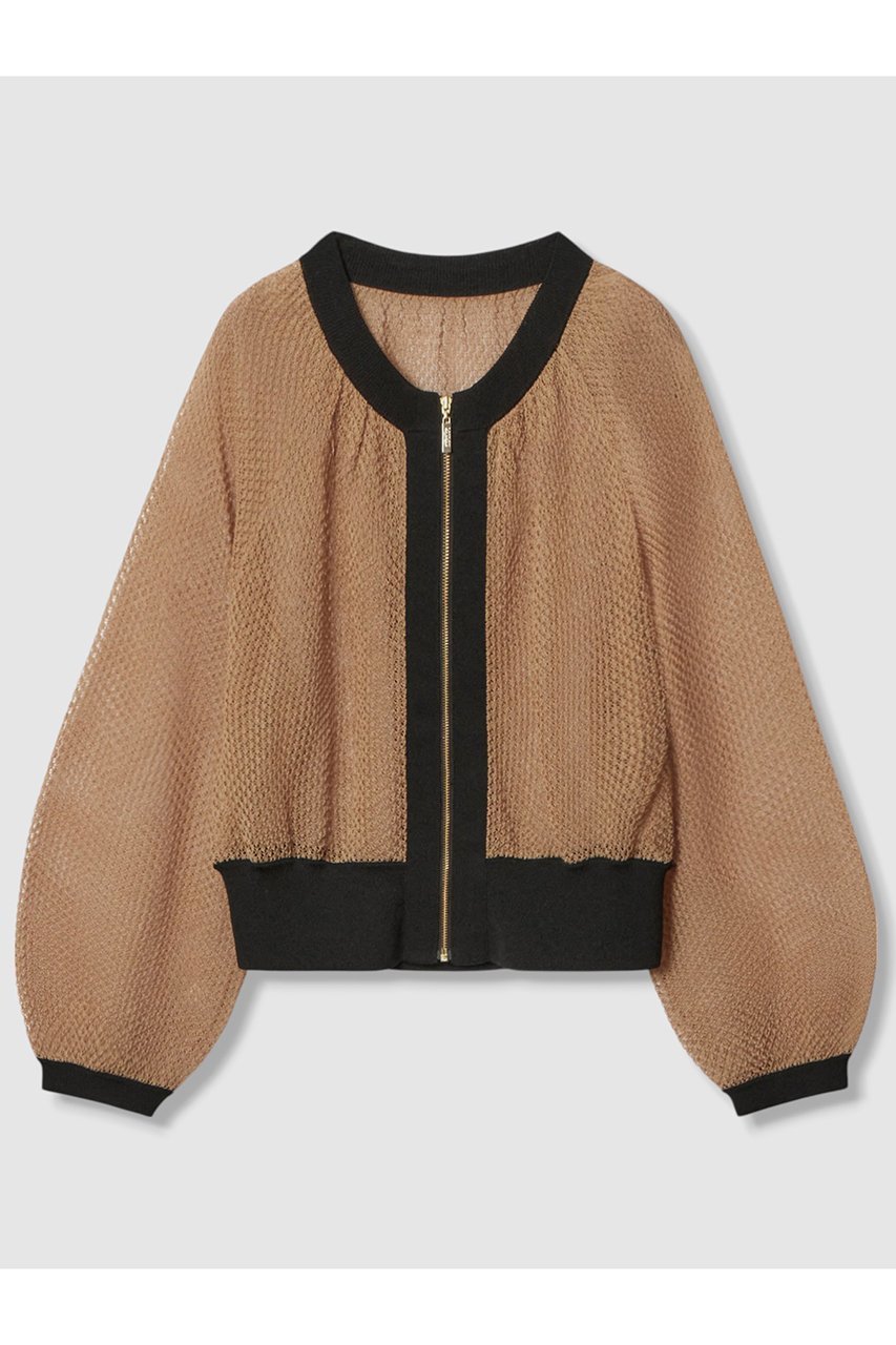 【アルアバイル/allureville】の【Loulou Willoughby】柄編みニットブルゾン インテリア・キッズ・メンズ・レディースファッション・服の通販 founy(ファニー) 　ファッション　Fashion　レディースファッション　Fashion for Women　トップス・カットソー　Cut & Sew Tops　ニット　Knit Tops & Sweaters　カーディガン・羽織り　Layered Style Cardigans　カーディガン　Cardigan, Knitwear　ブルゾン　Blouson, Bomber Jacket　メッシュ　Mesh, Net Fabric　新作・新入荷　New Arrivals / New In　ベージュ系|ID: prp329100004606102 ipo3291000000032836638