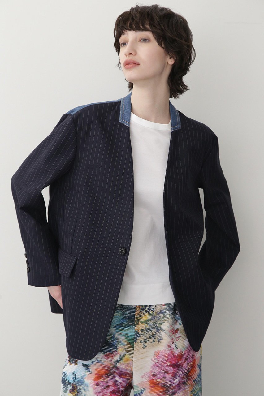 【ヒューエルミュージアム/hueLe Museum】の【STUMBLY】Denim Combi No-Collar Jacket 人気、トレンドファッション・服の通販 founy(ファニー) ファッション Fashion レディースファッション Fashion for Women アウター Coat / Outerwear Collection レディースジャケット・軽アウター Jackets クラシカル Classical, Vintage-Inspired ジャケット Jacket, Outerwear デニム Denim, Jeans Material ドッキング Docking, Mixed Material ブリーチ Bleach, Washed Finish リメイク Remake, Reconstructed other-4|ID: prp329100004606108 ipo3291000000035795777