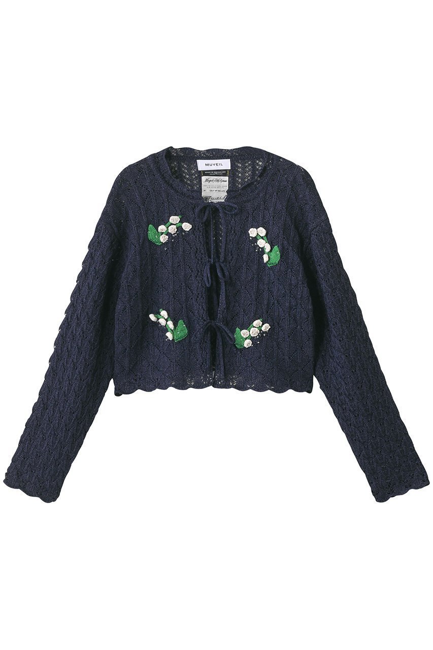 【ミュベール/MUVEIL】のかぎ針フラワーモチーフカーディガン インテリア・キッズ・メンズ・レディースファッション・服の通販 founy(ファニー) 　ファッション　Fashion　レディースファッション　Fashion for Women　トップス・カットソー　Cut & Sew Tops　ニット　Knit Tops & Sweaters　カーディガン・羽織り　Layered Style Cardigans　花柄・フラワープリント・モチーフ　Floral Prints & Motifs / Flower Pattern Tops　2025年　2025　2025-2026秋冬・A/W　Autumn/Winter 2025–26 AW25–26　おすすめ　Recommended / Our Picks　かぎ針　Crochet　カーディガン　Cardigan, Knitwear　ガーリー　Girly, Feminine Style　スカラップ　Scallop, Scalloped Edge　デニム　Denim, Jeans Material　フレア　Flare, Flared　モチーフ　Motif, Design Theme　レース　Lace, Lace Fabric　A/W・秋冬　Autumn/Winter　ネイビー|ID: prp329100004606116 ipo3291000000032837356