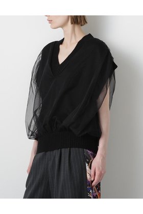 【ヒューエルミュージアム/hueLe Museum】の【STUMBLY】Tulle Combination V-neck Gile 人気、トレンドファッション・服の通販 founy(ファニー) ファッション Fashion レディースファッション Fashion for Women トップス・カットソー Cut & Sew Tops ニット Knit Tops & Sweaters カジュアルプルオーバー・ニットトップス Pullovers & Knit Tops / Casual Pullovers Vネックトップス V-Neck Tops / V-Cut Neckline Shirts エレガント 上品 Elegant チュール Tulip, Tulip Motif 新作・新入荷 New Arrivals / New In 畦 Ribbed Knit |ID:prp329100004606117