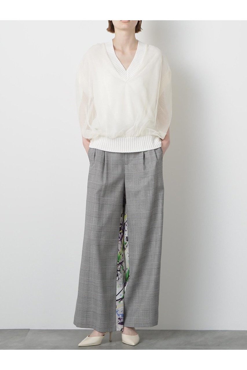 【ヒューエルミュージアム/hueLe Museum】の【STUMBLY】Tulle Combination V-neck Gile 人気、トレンドファッション・服の通販 founy(ファニー) 　ファッション　Fashion　レディースファッション　Fashion for Women　トップス・カットソー　Cut & Sew Tops　ニット　Knit Tops & Sweaters　カジュアルプルオーバー・ニットトップス　Pullovers & Knit Tops / Casual Pullovers　Vネックトップス　V-Neck Tops / V-Cut Neckline Shirts　エレガント 上品　Elegant　チュール　Tulip, Tulip Motif　新作・新入荷　New Arrivals / New In　畦　Ribbed Knit　other-3|ID: prp329100004606117 ipo3291000000032837471