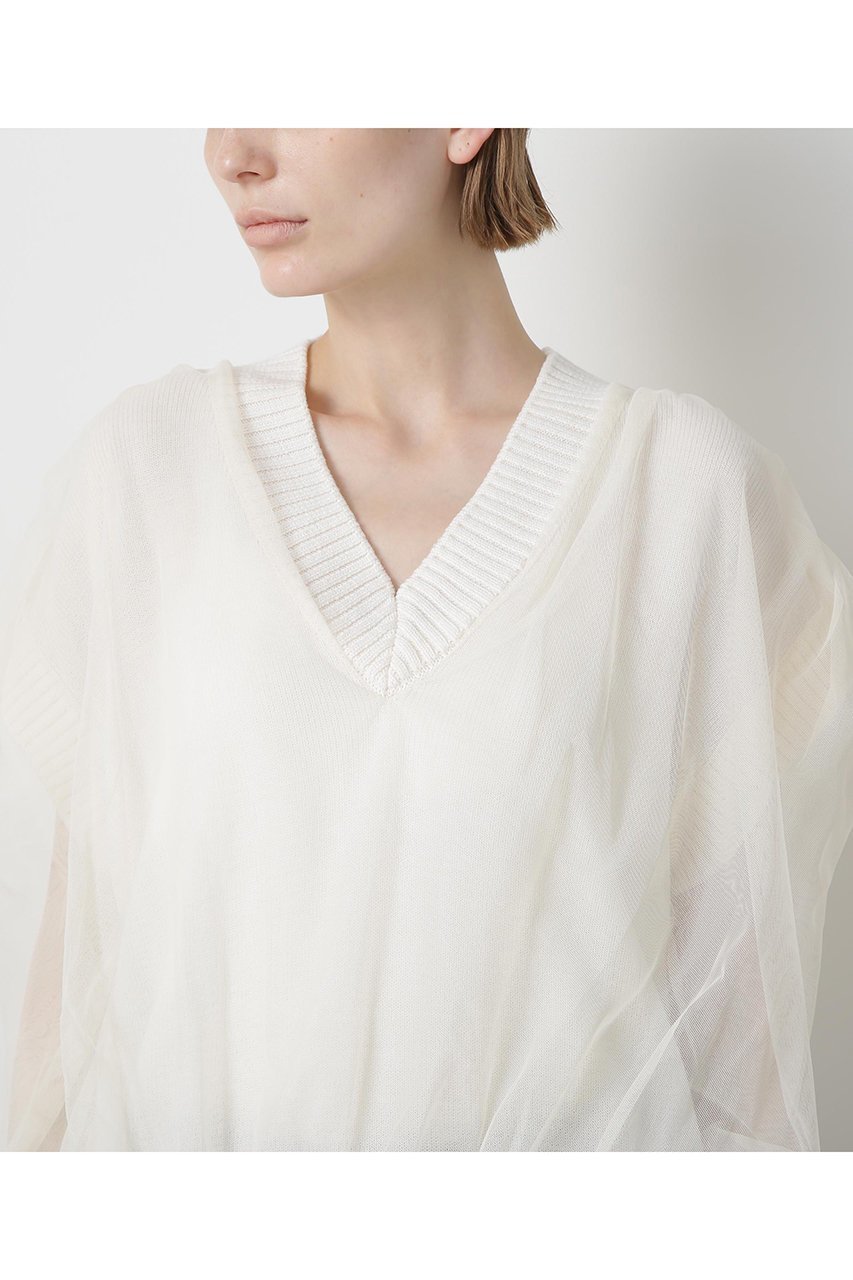 【ヒューエルミュージアム/hueLe Museum】の【STUMBLY】Tulle Combination V-neck Gile 人気、トレンドファッション・服の通販 founy(ファニー) 　ファッション　Fashion　レディースファッション　Fashion for Women　トップス・カットソー　Cut & Sew Tops　ニット　Knit Tops & Sweaters　カジュアルプルオーバー・ニットトップス　Pullovers & Knit Tops / Casual Pullovers　Vネックトップス　V-Neck Tops / V-Cut Neckline Shirts　エレガント 上品　Elegant　チュール　Tulip, Tulip Motif　新作・新入荷　New Arrivals / New In　畦　Ribbed Knit　other-6|ID: prp329100004606117 ipo3291000000032837488