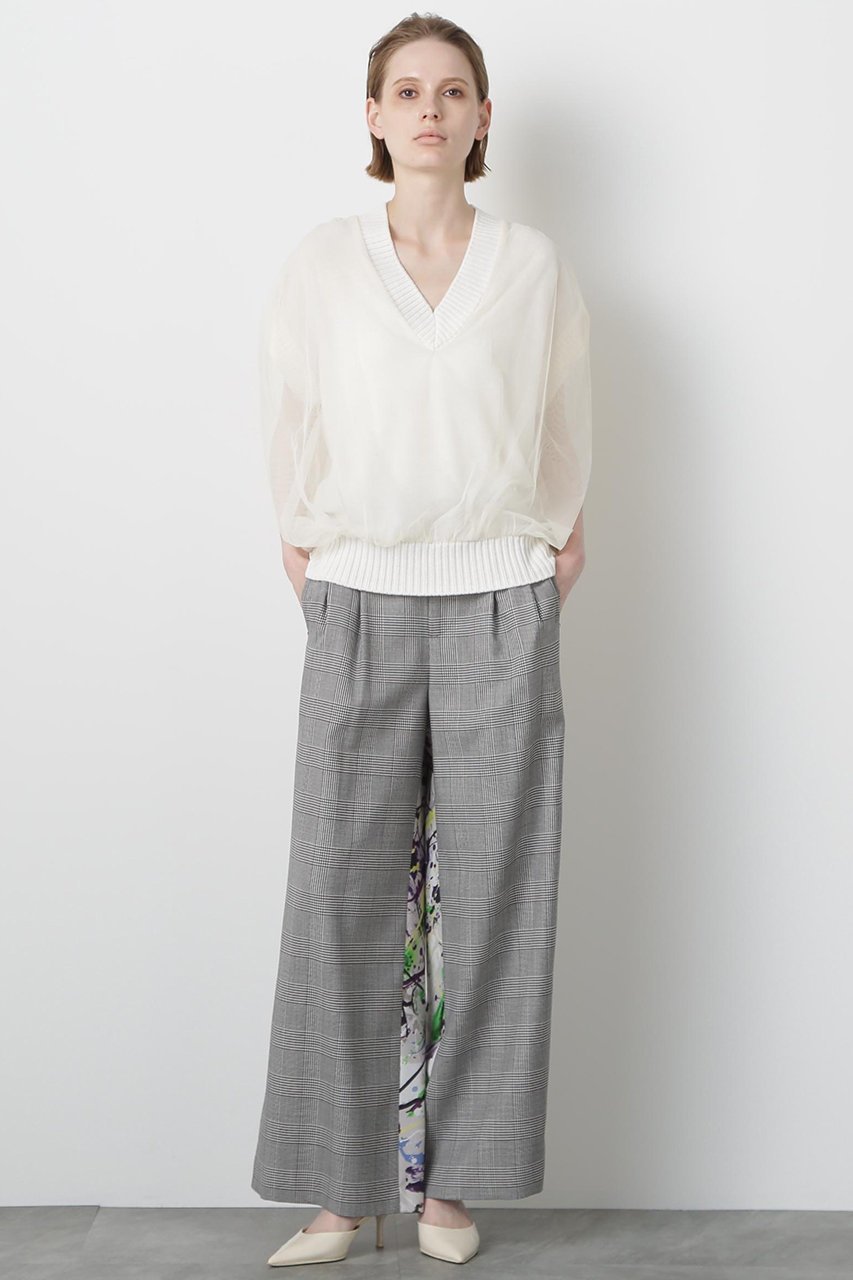 【ヒューエルミュージアム/hueLe Museum】の【STUMBLY】Tulle Combination V-neck Gile 人気、トレンドファッション・服の通販 founy(ファニー) 　ファッション　Fashion　レディースファッション　Fashion for Women　トップス・カットソー　Cut & Sew Tops　ニット　Knit Tops & Sweaters　カジュアルプルオーバー・ニットトップス　Pullovers & Knit Tops / Casual Pullovers　Vネックトップス　V-Neck Tops / V-Cut Neckline Shirts　エレガント 上品　Elegant　チュール　Tulip, Tulip Motif　畦　Ribbed Knit　other-3|ID: prp329100004606117 ipo3291000000035795803