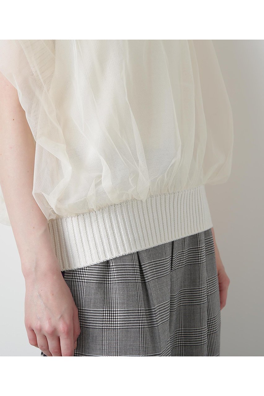 【ヒューエルミュージアム/hueLe Museum】の【STUMBLY】Tulle Combination V-neck Gile 人気、トレンドファッション・服の通販 founy(ファニー) 　ファッション　Fashion　レディースファッション　Fashion for Women　トップス・カットソー　Cut & Sew Tops　ニット　Knit Tops & Sweaters　カジュアルプルオーバー・ニットトップス　Pullovers & Knit Tops / Casual Pullovers　Vネックトップス　V-Neck Tops / V-Cut Neckline Shirts　エレガント 上品　Elegant　チュール　Tulip, Tulip Motif　畦　Ribbed Knit　other-8|ID: prp329100004606117 ipo3291000000036827347