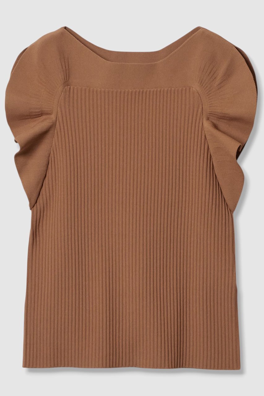 【アルアバイル/allureville】の【Loulou Willoughby】スキャーラッププルオーバー インテリア・キッズ・メンズ・レディースファッション・服の通販 founy(ファニー) 　ファッション　Fashion　レディースファッション　Fashion for Women　トップス・カットソー　Cut & Sew Tops　ニット　Knit Tops & Sweaters　カジュアルプルオーバー・ニットトップス　Pullovers & Knit Tops / Casual Pullovers　おすすめ　Recommended / Our Picks　デコルテ　Décolleté, Neckline　デニム　Denim, Jeans Material　ノースリーブ　Sleeveless, No-Sleeve　フェミニン　Feminine, Girly　フリル　Frill, Ruffle　ラッフル　Ruffle, Frill　ワイド　Wide, Wide Fit　キャメル|ID: prp329100004606127 ipo3291000000032837847