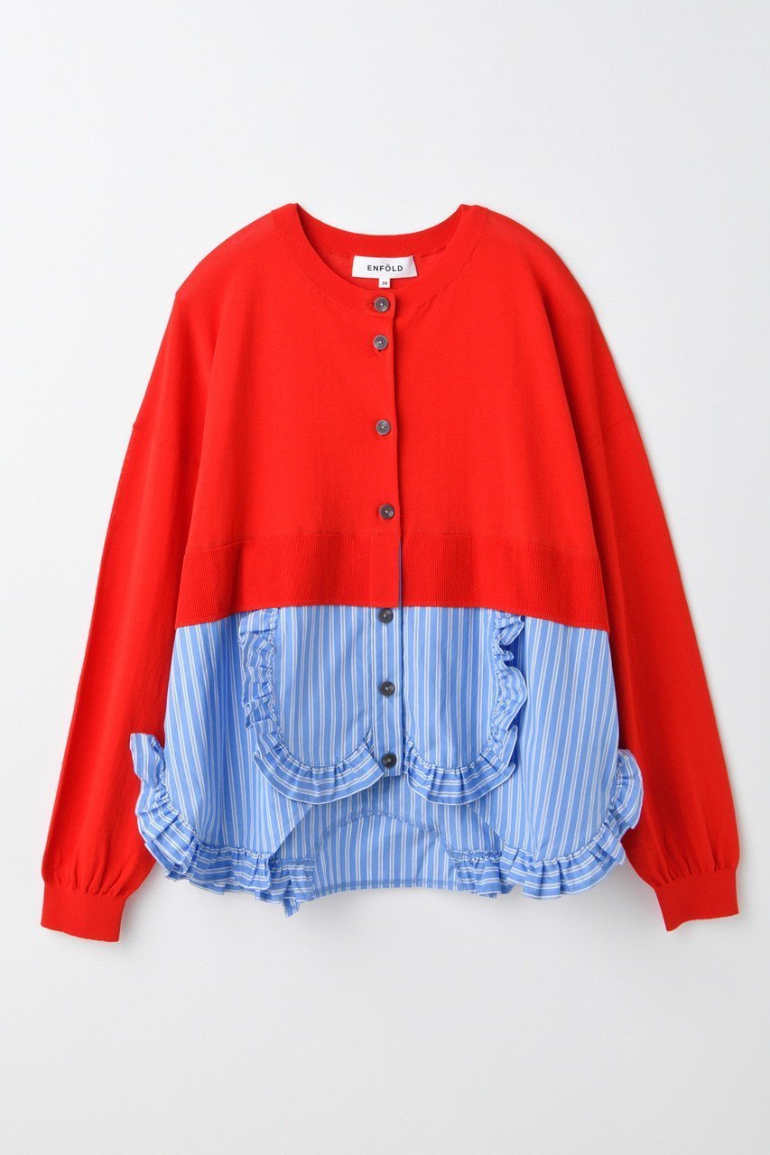 【エンフォルド/ENFOLD】の【7/16 12:00販売開始】FRILL-BOTTOM CARDIGAN/カーディガン インテリア・キッズ・メンズ・レディースファッション・服の通販 founy(ファニー) 　ファッション　Fashion　レディースファッション　Fashion for Women　トップス・カットソー　Cut & Sew Tops　ニット　Knit Tops & Sweaters　カーディガン・羽織り　Layered Style Cardigans　カーディガン　Cardigan, Knitwear　サークル　Circle, Round Design　シンプル　Simple, Minimal　ドッキング　Docking, Mixed Material　フリル　Frill, Ruffle　新作・新入荷　New Arrivals / New In　レッド|ID: prp329100004606132 ipo3291000000032838035