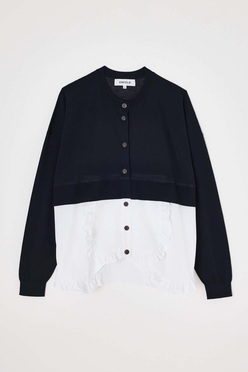 【エンフォルド/ENFOLD】の【7/16 12:00販売開始】FRILL-BOTTOM CARDIGAN/カーディガン インテリア・キッズ・メンズ・レディースファッション・服の通販 founy(ファニー) 　ファッション　Fashion　レディースファッション　Fashion for Women　トップス・カットソー　Cut & Sew Tops　ニット　Knit Tops & Sweaters　カーディガン・羽織り　Layered Style Cardigans　カーディガン　Cardigan, Knitwear　サークル　Circle, Round Design　シンプル　Simple, Minimal　ドッキング　Docking, Mixed Material　フリル　Frill, Ruffle　新作・新入荷　New Arrivals / New In　ダークネイビー|ID: prp329100004606132 ipo3291000000032838040