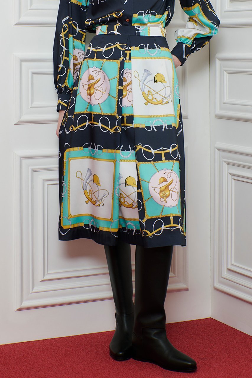 【アルアバイル/allureville】の【Loulou Willoughby】RATTIジョッキープリントスカート インテリア・キッズ・メンズ・レディースファッション・服の通販 founy(ファニー) 　ファッション　Fashion　レディースファッション　Fashion for Women　スカート　Skirts　イタリア　Italy　スカーフ　Scarf, Neckwear　セットアップ　Set-Up, Coordinated Outfit　バランス　Balance, Style Balance　フレア　Flare, Flared　プリント　Print, Printed Pattern　モチーフ　Motif, Design Theme　新作・新入荷　New Arrivals / New In　ブルー|ID: prp329100004606177 ipo3291000000032839675