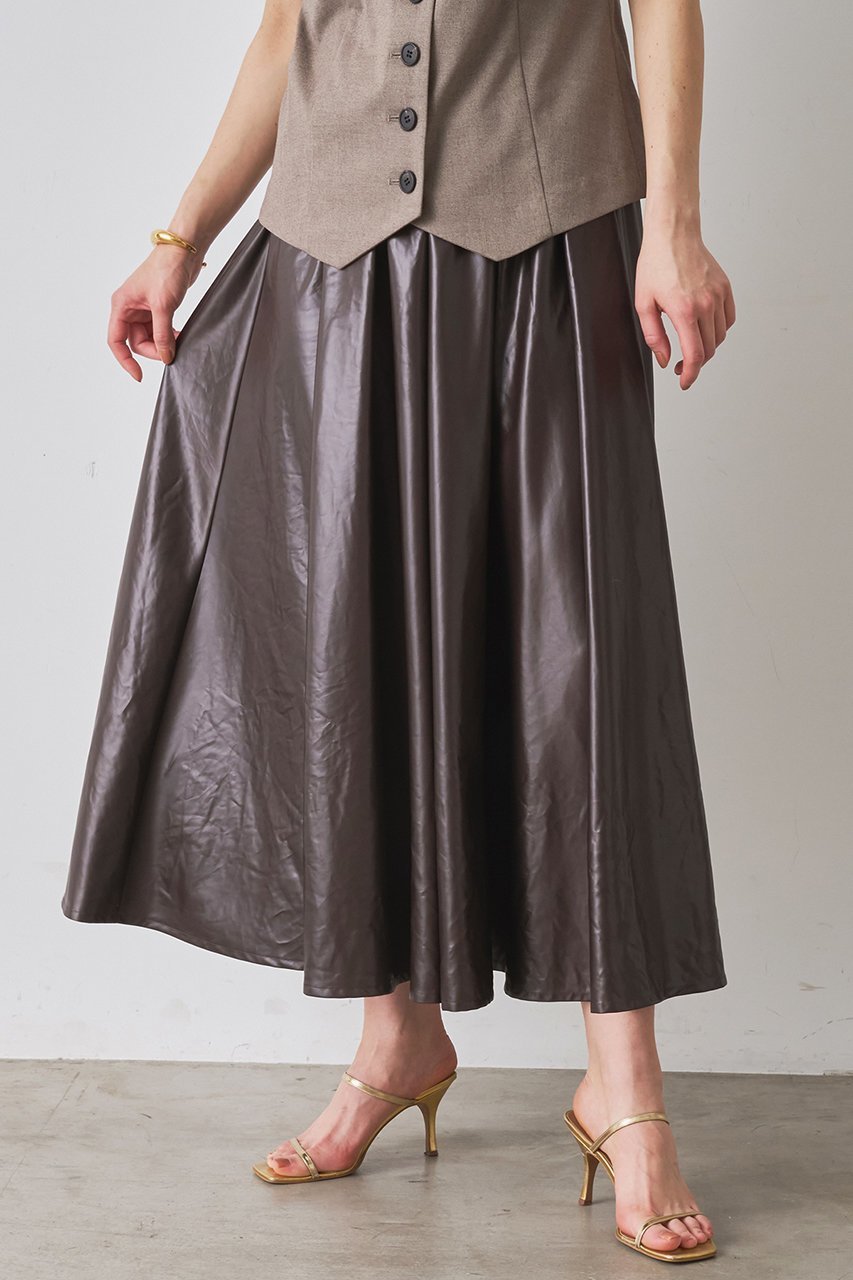 【ウィムガゼット/Whim Gazette】のレザーライクギャザースカート 人気、トレンドファッション・服の通販 founy(ファニー) 　ファッション　Fashion　レディースファッション　Fashion for Women　スカート　Skirts　ロングスカート　Long Skirts / Maxi & Midi Skirts　ギャザー　Gathered, Ruffled　サテン　Satin, Glossy Fabric　シンプル　Simple, Minimal　パターン　Pattern, Design Print　ロング　Long, Long-Length　エレガント 上品　Elegant　再入荷　Restock / Back in Stock　other-2|ID: prp329100004606179 ipo3291000000032839773