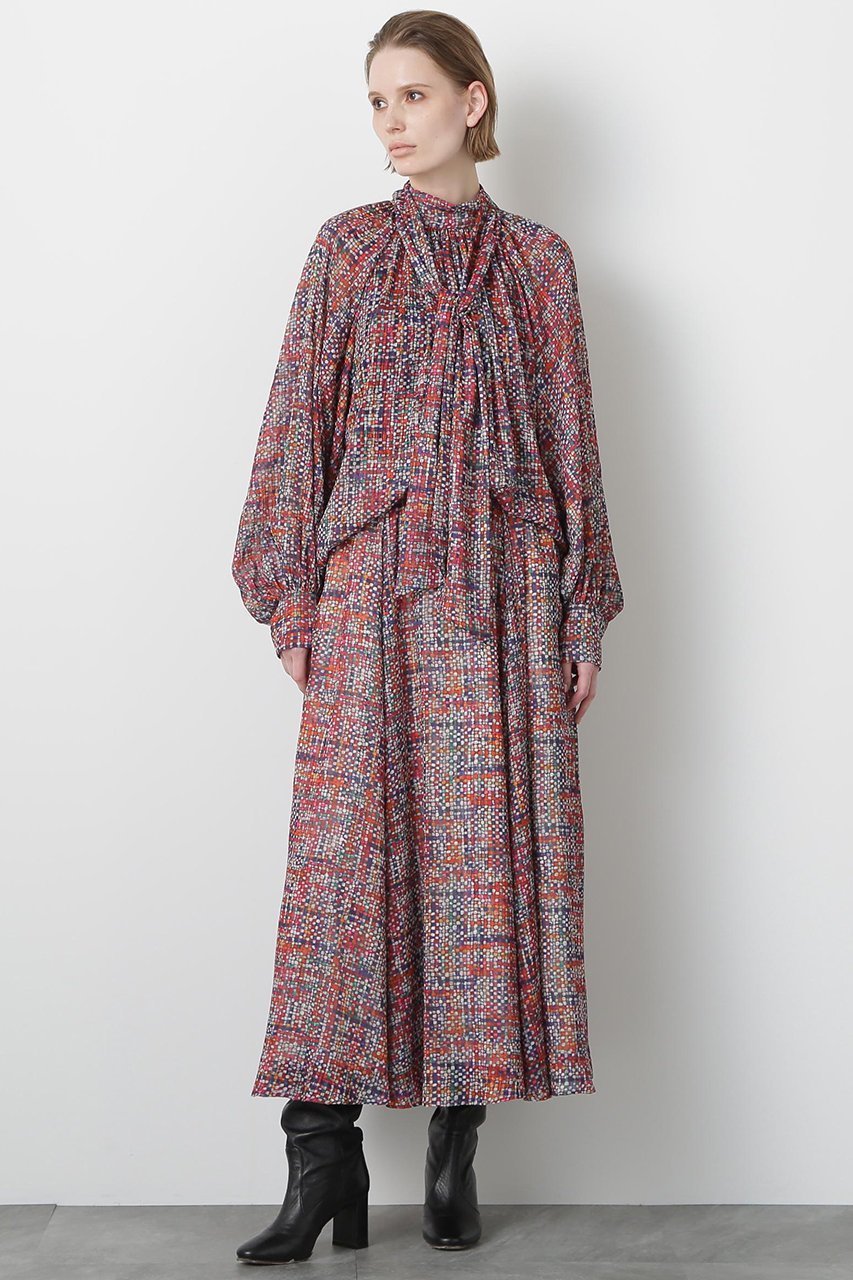 【ヒューエルミュージアム/hueLe Museum】の【STUMBLY】Printed Maxi Flare Skirt インテリア・キッズ・メンズ・レディースファッション・服の通販 founy(ファニー) 　ファッション　Fashion　レディースファッション　Fashion for Women　スカート　Skirts　ロングスカート　Long Skirts / Maxi & Midi Skirts　おすすめ　Recommended / Our Picks　サテン　Satin, Glossy Fabric　ジャカード／ジャガード　Jacquard, Woven Pattern　セットアップ　Set-Up, Coordinated Outfit　ツイード　Twill, Twill Weave　プリント　Print, Printed Pattern　リボン　Ribbon, Bow　ロング　Long, Long-Length　無地　Plain, Solid Color　-|ID: prp329100004606187 ipo3291000000035964279