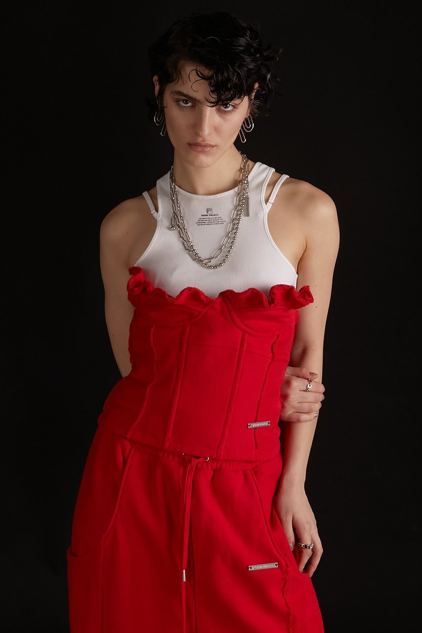 【プランク プロジェクト/PRANK PROJECT】のフリルスウェットビスチェ / Ruffle Sweatshirt Bustier 人気、トレンドファッション・服の通販 founy(ファニー) 　ファッション　Fashion　レディースファッション　Fashion for Women　トップス・カットソー　Cut & Sew Tops　シャツ・ブラウス・オフィスカジュアル　Elegant Blouses & Button-Ups　レディースパーカー・カジュアルフーディー　Casual Hoodies & Sweatshirts　ロングTシャツ・Tシャツ　Longline T-Shirts & Tees　スウェット・クルーネックトップス　Sweatshirts & Crewnecks / Relaxed Fit Sweat Tops　カットソー・ベーシックTシャツ　Cut-and-Sewn Tops / Stretch Tees & Basics　ビスチェ　Bustiers & Corset Tops / Layered Bustier Style　おすすめ　Recommended / Our Picks　ビスチェ　Bustier, Corset Top　フリル　Frill, Ruffle　ワイヤー　Wire, Wired Bra　other-8|ID: prp329100004606190 ipo3291000000032840118