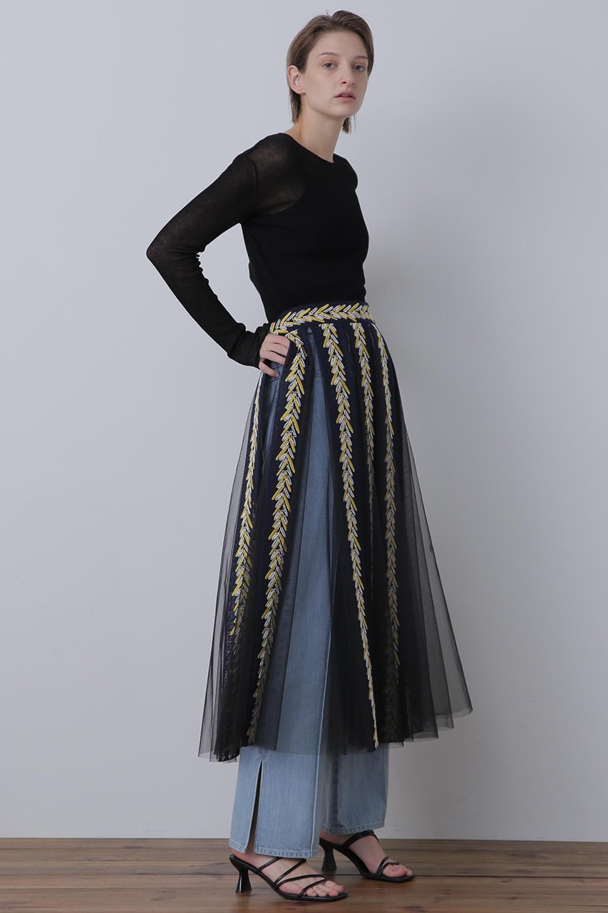 【ヒューエルミュージアム/hueLe Museum】の【STUMBLY】 Lace Tulle Combi Skirt 人気、トレンドファッション・服の通販 founy(ファニー) 　ファッション　Fashion　レディースファッション　Fashion for Women　スカート　Skirts　ロングスカート　Long Skirts / Maxi & Midi Skirts　シアー　Sheer, See-Through　チュール　Tulip, Tulip Motif　デニム　Denim, Jeans Material　リボン　Ribbon, Bow　レギンス　Leggings, Stretch Pants　レース　Lace, Lace Fabric　ロング　Long, Long-Length　other-7|ID: prp329100004606202 ipo3291000000032840504