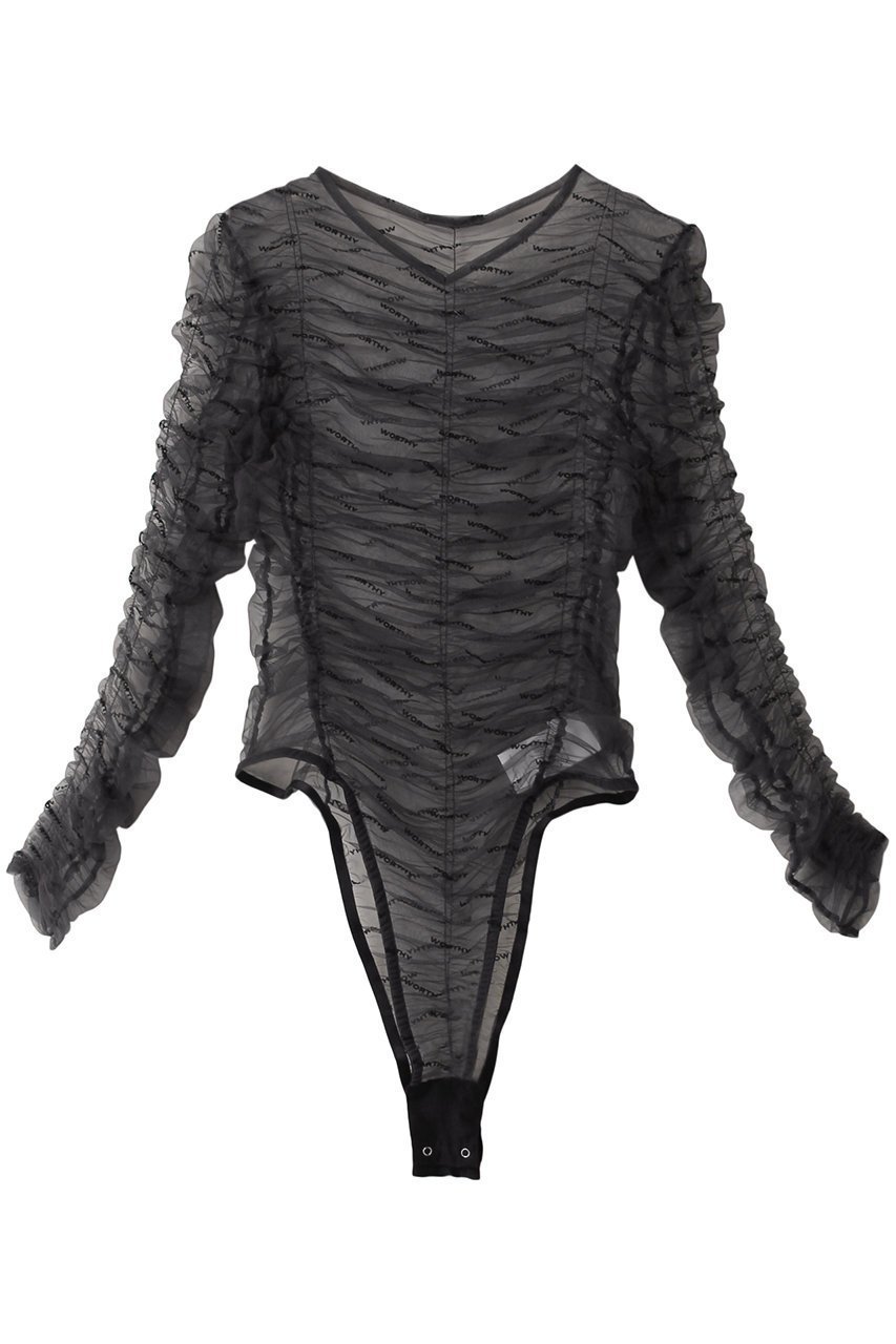 【プランク プロジェクト/PRANK PROJECT】のフロッキーロゴチュールボディスーツ / Flocky Logo Tulle Bodysuit インテリア・キッズ・メンズ・レディースファッション・服の通販 founy(ファニー) 　ファッション　Fashion　レディースファッション　Fashion for Women　トップス・カットソー　Cut & Sew Tops　キャミソール&ノースリーブ　Camisoles & Sleeveless Tops　シャツ・ブラウス・オフィスカジュアル　Elegant Blouses & Button-Ups　ロングTシャツ・Tシャツ　Longline T-Shirts & Tees　カットソー・ベーシックTシャツ　Cut-and-Sewn Tops / Stretch Tees & Basics　おすすめ　Recommended / Our Picks　インナー　Innerwear　キャミソール　Camisole, Spaghetti Strap Top　ギャザー　Gathered, Ruffled　シアー　Sheer, See-Through　シャーリング　Shirring, Ruched　スーツ　Suit, Formalwear　セットアップ　Set-Up, Coordinated Outfit　タンク　Tank Top, Sleeveless Top　プリント　Print, Printed Pattern　BLK(ブラック)|ID: prp329100004606203 ipo3291000000032840506