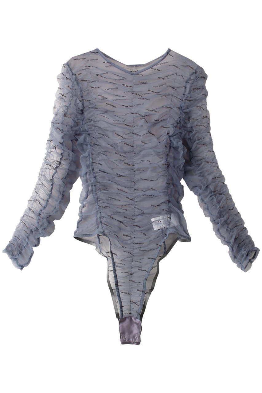 【プランク プロジェクト/PRANK PROJECT】のフロッキーロゴチュールボディスーツ / Flocky Logo Tulle Bodysuit インテリア・キッズ・メンズ・レディースファッション・服の通販 founy(ファニー) 　ファッション　Fashion　レディースファッション　Fashion for Women　トップス・カットソー　Cut & Sew Tops　キャミソール&ノースリーブ　Camisoles & Sleeveless Tops　シャツ・ブラウス・オフィスカジュアル　Elegant Blouses & Button-Ups　ロングTシャツ・Tシャツ　Longline T-Shirts & Tees　カットソー・ベーシックTシャツ　Cut-and-Sewn Tops / Stretch Tees & Basics　おすすめ　Recommended / Our Picks　インナー　Innerwear　キャミソール　Camisole, Spaghetti Strap Top　ギャザー　Gathered, Ruffled　シアー　Sheer, See-Through　シャーリング　Shirring, Ruched　スーツ　Suit, Formalwear　セットアップ　Set-Up, Coordinated Outfit　タンク　Tank Top, Sleeveless Top　プリント　Print, Printed Pattern　BLU(ブルー)|ID: prp329100004606203 ipo3291000000032840511