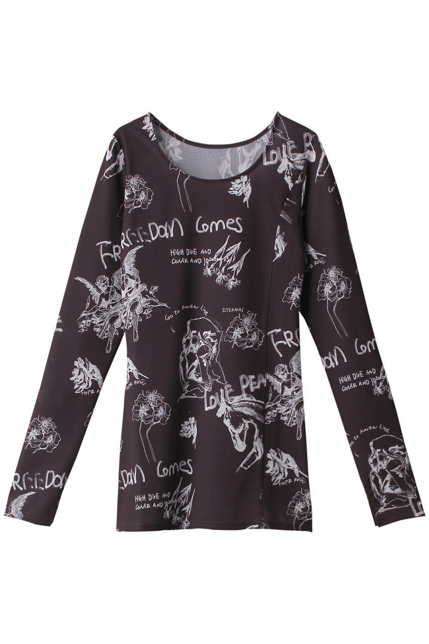 【メゾンスペシャル/MAISON SPECIAL】のHand Illustration Printed Tops/ハンドイラストプリントトップス インテリア・キッズ・メンズ・レディースファッション・服の通販 founy(ファニー) 　ファッション　Fashion　レディースファッション　Fashion for Women　トップス・カットソー　Cut & Sew Tops　シャツ・ブラウス・オフィスカジュアル　Elegant Blouses & Button-Ups　ロングTシャツ・Tシャツ　Longline T-Shirts & Tees　カットソー・ベーシックTシャツ　Cut-and-Sewn Tops / Stretch Tees & Basics　ストレッチ　Stretch, Stretchy Fabric　スリーブ　Sleeve, Long Sleeve / Short Sleeve　ロング　Long, Long-Length　羽織　Haori, Light Jacket　BLK(ブラック)|ID: prp329100004606211 ipo3291000000032841102
