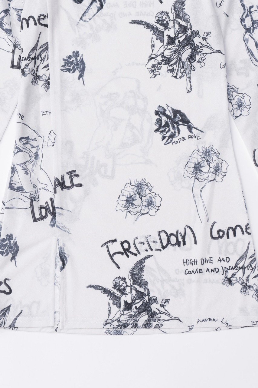 【メゾンスペシャル/MAISON SPECIAL】のHand Illustration Printed Tops/ハンドイラストプリントトップス 人気、トレンドファッション・服の通販 founy(ファニー) 　ファッション　Fashion　レディースファッション　Fashion for Women　トップス・カットソー　Cut & Sew Tops　シャツ・ブラウス・オフィスカジュアル　Elegant Blouses & Button-Ups　ロングTシャツ・Tシャツ　Longline T-Shirts & Tees　カットソー・ベーシックTシャツ　Cut-and-Sewn Tops / Stretch Tees & Basics　ストレッチ　Stretch, Stretchy Fabric　スリーブ　Sleeve, Long Sleeve / Short Sleeve　ロング　Long, Long-Length　羽織　Haori, Light Jacket　other-6|ID: prp329100004606211 ipo3291000000032841139