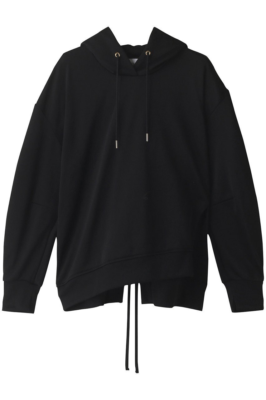 【ランバン オン ブルー/LANVIN en Bleu】のバックオープンフーディー インテリア・キッズ・メンズ・レディースファッション・服の通販 founy(ファニー) 　ファッション　Fashion　レディースファッション　Fashion for Women　トップス・カットソー　Cut & Sew Tops　シャツ・ブラウス・オフィスカジュアル　Elegant Blouses & Button-Ups　ロングTシャツ・Tシャツ　Longline T-Shirts & Tees　カットソー・ベーシックTシャツ　Cut-and-Sewn Tops / Stretch Tees & Basics　カットソー　Cut and Sewn Top　スリーブ　Sleeve, Long Sleeve / Short Sleeve　ドロップ　Drop Shoulder, Dropped Style　ファブリック　Fabric, Textile　ロング　Long, Long-Length　ブラック|ID: prp329100004606270 ipo3291000000032848905
