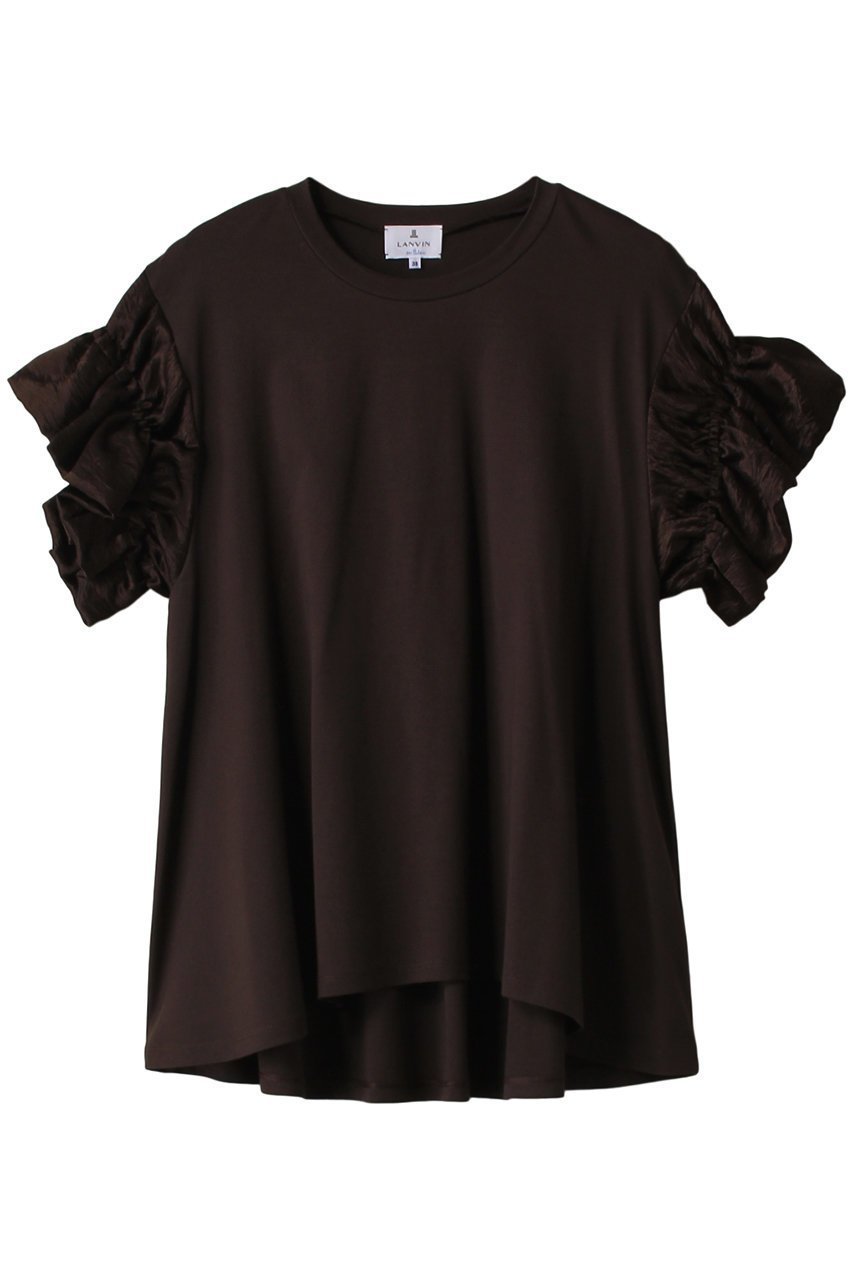 【ランバン オン ブルー/LANVIN en Bleu】のサテンギャザースリーブカットソー 人気、トレンドファッション・服の通販 founy(ファニー) 　ファッション　Fashion　レディースファッション　Fashion for Women　トップス・カットソー　Cut & Sew Tops　シャツ・ブラウス・オフィスカジュアル　Elegant Blouses & Button-Ups　ロングTシャツ・Tシャツ　Longline T-Shirts & Tees　カットソー・ベーシックTシャツ　Cut-and-Sewn Tops / Stretch Tees & Basics　カットソー　Cut and Sewn Top　ギャザー　Gathered, Ruffled　サテン　Satin, Glossy Fabric　ショート　Short, Short Length　シンプル　Simple, Minimal　スリーブ　Sleeve, Long Sleeve / Short Sleeve　フェミニン　Feminine, Girly　フレア　Flare, Flared　 other-1|ID: prp329100004606294 ipo3291000000032850841