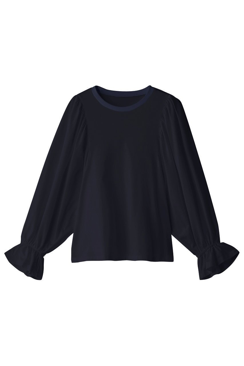 【スリー ドッツ/three dots】の【ELLE SHOP別注】Decorative dolman tee インテリア・キッズ・メンズ・レディースファッション・服の通販 founy(ファニー) 　ファッション　Fashion　レディースファッション　Fashion for Women　トップス・カットソー　Cut & Sew Tops　シャツ・ブラウス・オフィスカジュアル　Elegant Blouses & Button-Ups　ロングTシャツ・Tシャツ　Longline T-Shirts & Tees　カットソー・ベーシックTシャツ　Cut-and-Sewn Tops / Stretch Tees & Basics　ギャザー　Gathered, Ruffled　スリーブ　Sleeve, Long Sleeve / Short Sleeve　トレンド　Trend, Trending Now　ロング　Long, Long-Length　別注　Limited Edition, Custom Order　ネイビー|ID: prp329100004606342 ipo3291000000032854369