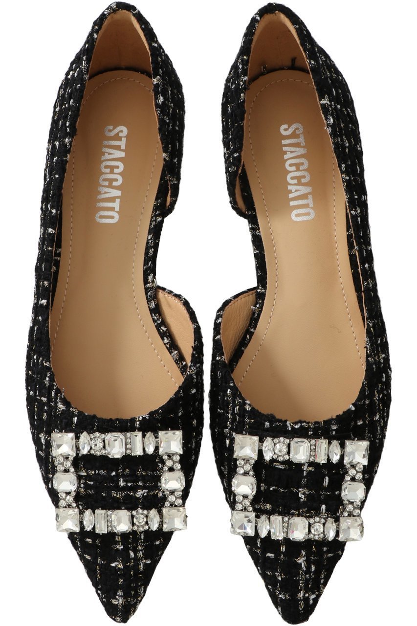 【スタッカート/STACCATO】のエフィサイドカットフラットパンプス インテリア・キッズ・メンズ・レディースファッション・服の通販 founy(ファニー) 　ファッション　Fashion　レディースファッション　Fashion for Women　エレガント 上品　Elegant　サマー　Summer, Summer Style　ストーン　Stone, Gem-Like　ツイード　Twill, Twill Weave　春　Spring　柄ブラック|ID: prp329100004606381 ipo3291000000034939803