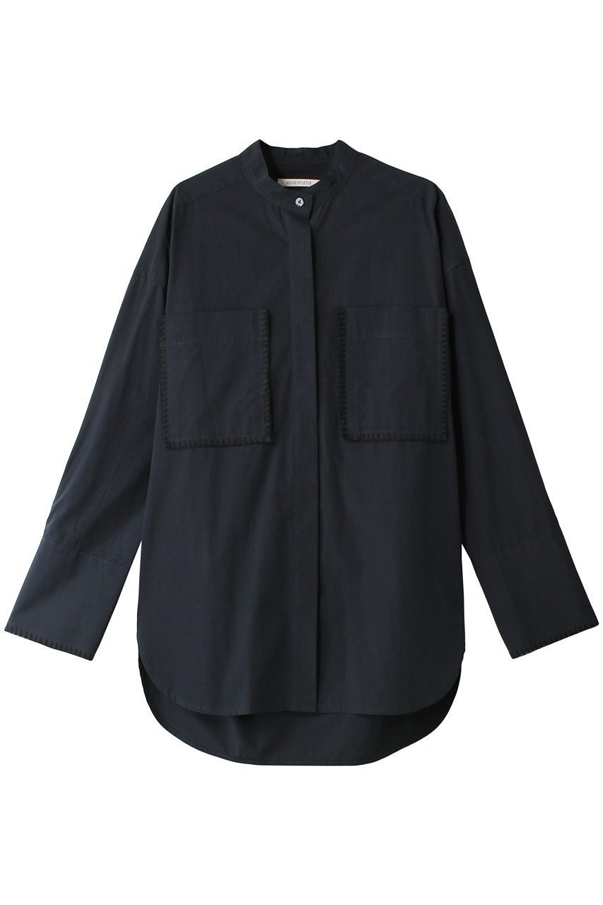 【ハウス オブ ロータス/HOUSE OF LOTUS】のブロードブランケットステッチシャツ インテリア・キッズ・メンズ・レディースファッション・服の通販 founy(ファニー) 　ファッション　Fashion　レディースファッション　Fashion for Women　トップス・カットソー　Cut & Sew Tops　シャツ・ブラウス・オフィスカジュアル　Elegant Blouses & Button-Ups　カフス　Cuff Design　スリーブ　Sleeve, Long Sleeve / Short Sleeve　ブランケット　Blanket, Throw Blanket　ブロード　Broadcloth, Fine Cotton　ポケット　Pocket, Pocket Detail　ロング　Long, Long-Length　ネイビー|ID: prp329100004606475 ipo3291000000034955571