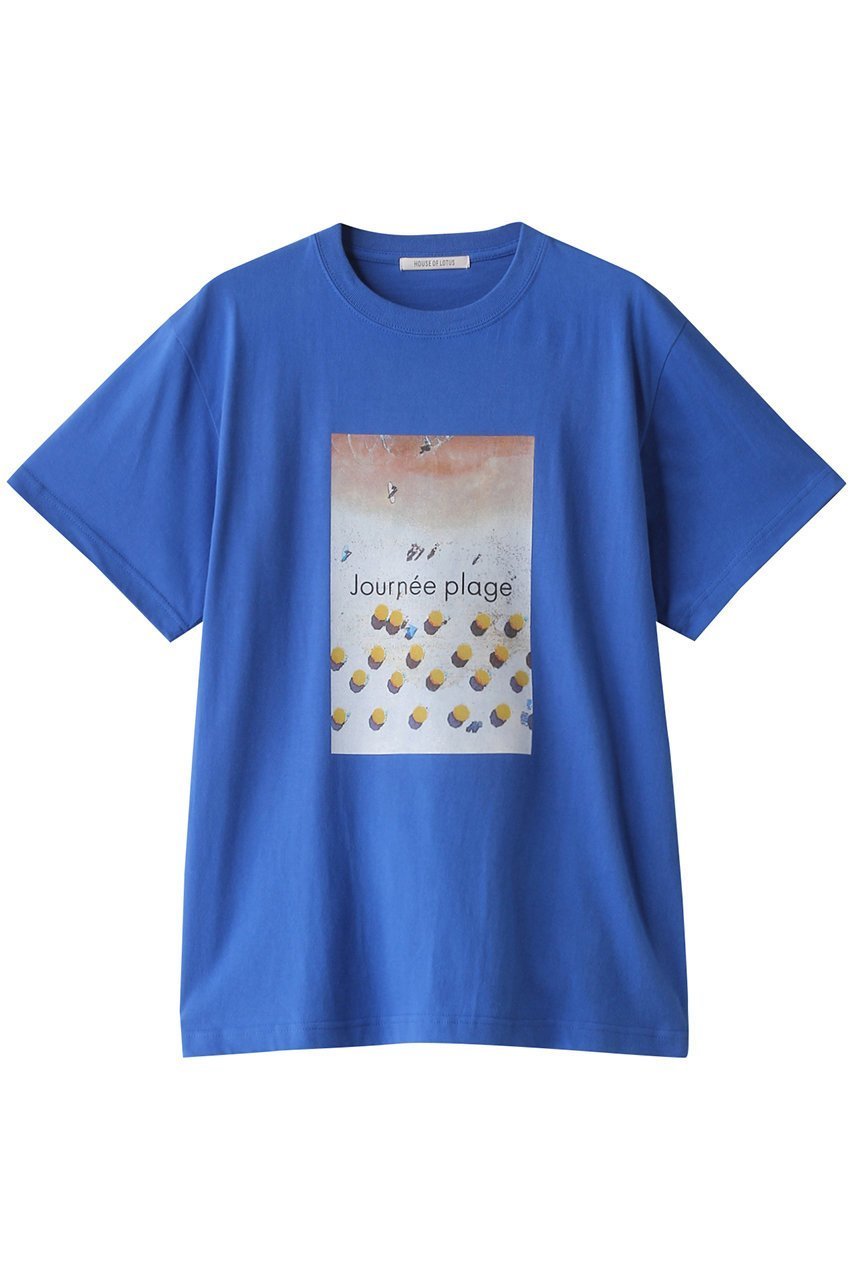 【ハウス オブ ロータス/HOUSE OF LOTUS】のJOURNEE PLAGE Tシャツ インテリア・キッズ・メンズ・レディースファッション・服の通販 founy(ファニー) 　ファッション　Fashion　レディースファッション　Fashion for Women　トップス・カットソー　Cut & Sew Tops　シャツ・ブラウス・オフィスカジュアル　Elegant Blouses & Button-Ups　ロングTシャツ・Tシャツ　Longline T-Shirts & Tees　カットソー・ベーシックTシャツ　Cut-and-Sewn Tops / Stretch Tees & Basics　ショート　Short, Short Length　スリーブ　Sleeve, Long Sleeve / Short Sleeve　ビーチ　Beach, Seaside　プリント　Print, Printed Pattern　モチーフ　Motif, Design Theme　ブルー|ID: prp329100004606665 ipo3291000000032874589
