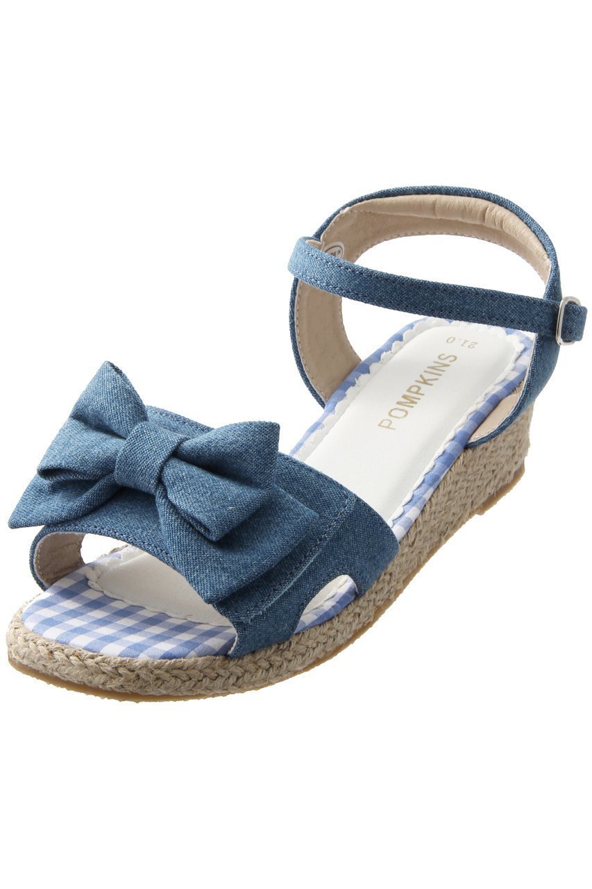 【ポプキンズ/POMPKINS / KIDS】の【KIDS】リボンサンダル ブルー 23 インテリア・キッズ・メンズ・レディースファッション・服の通販 founy(ファニー) ファッション Fashion キッズファッション Fashion for Kids サンダル Sandals, Summer Shoes シューズ Shoes, Footwear スタイリッシュ Stylish, Fashionable ソックス Socks, Hosiery デニム Denim, Jeans Material バランス Balance, Style Balance フェミニン Feminine, Girly リボン Ribbon, Bow 夏 Summer ブルー|ID: prp329100004606718 ipo3291000000036191202