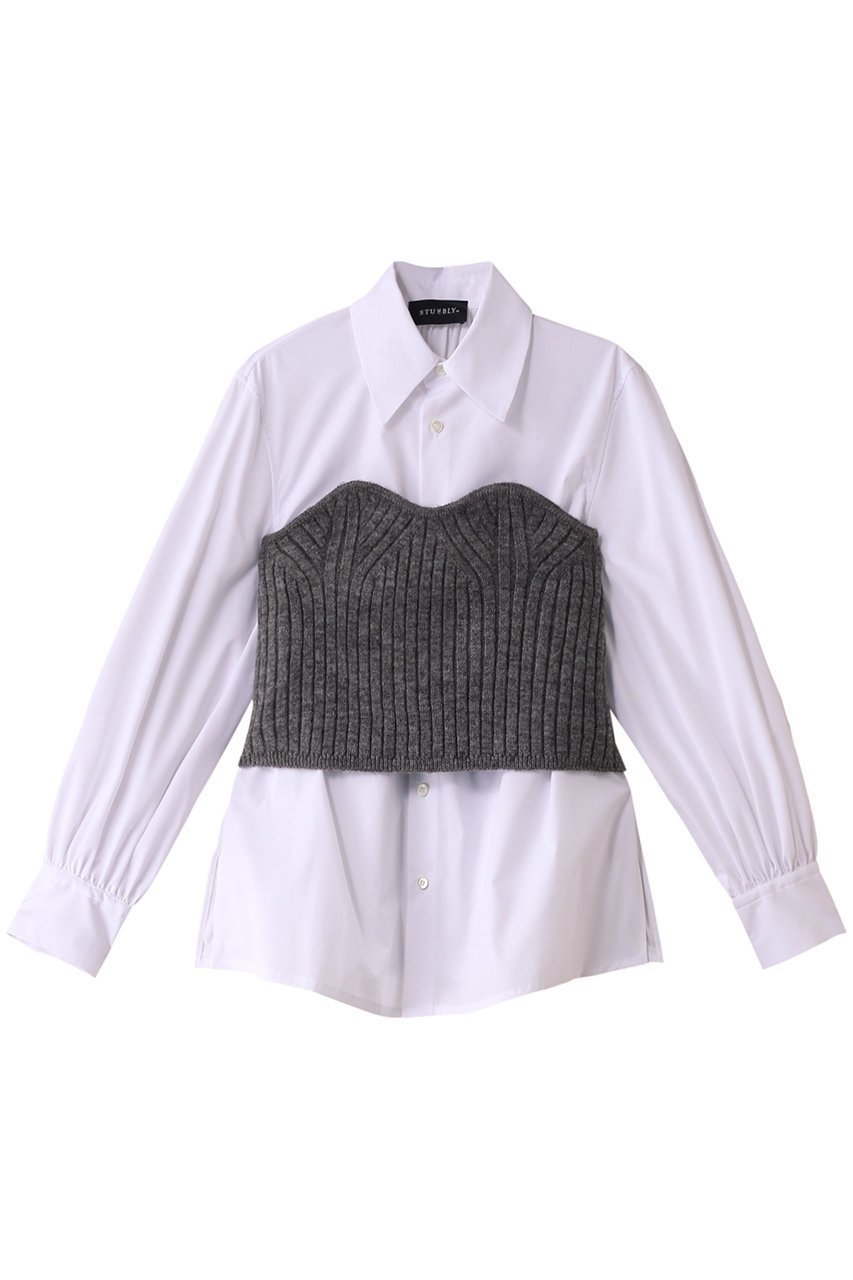 【ヒューエルミュージアム/hueLe Museum】の【STUMBLY】ビスチェコンビシャツ 人気、トレンドファッション・服の通販 founy(ファニー) 　ファッション　Fashion　レディースファッション　Fashion for Women　トップス・カットソー　Cut & Sew Tops　シャツ・ブラウス・オフィスカジュアル　Elegant Blouses & Button-Ups　ビスチェ　Bustiers & Corset Tops / Layered Bustier Style　コンビ　Combo, Combination Style　シンプル　Simple, Minimal　スリーブ　Sleeve, Long Sleeve / Short Sleeve　ビスチェ　Bustier, Corset Top　フィット　Fit, Slim Fit　ロング　Long, Long-Length　ワイドリブ　Wide Rib, Wide Ribbed Knit　 other-1|ID: prp329100004606724 ipo3291000000032877165
