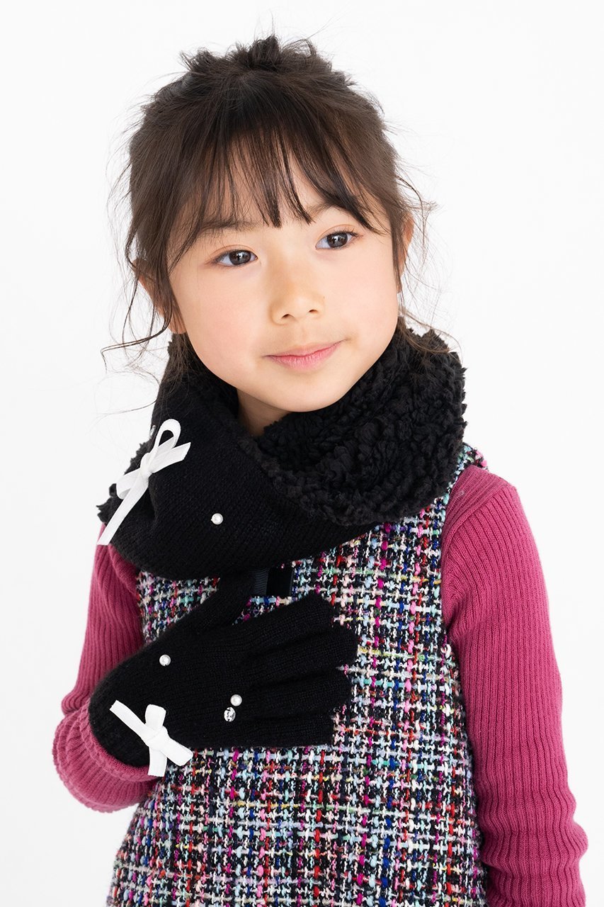 【ポプキンズ/POMPKINS / KIDS】の【KIDS】パールとリボンの手袋 ブラック M 人気、トレンドファッション・服の通販 founy(ファニー) 　ファッション　Fashion　キッズファッション　Fashion for Kids　おすすめ　Recommended / Our Picks　パール　Pearl, Pearl Accent　マフラー　Scarf, Muffler　モノトーン　Monotone, Black and White　リボン　Ribbon, Bow　エレガント 上品　Elegant　冬　Winter / This Winter　防寒　Cold Protection, Winter-Ready　other-5|ID: prp329100004606754 ipo3291000000036246812