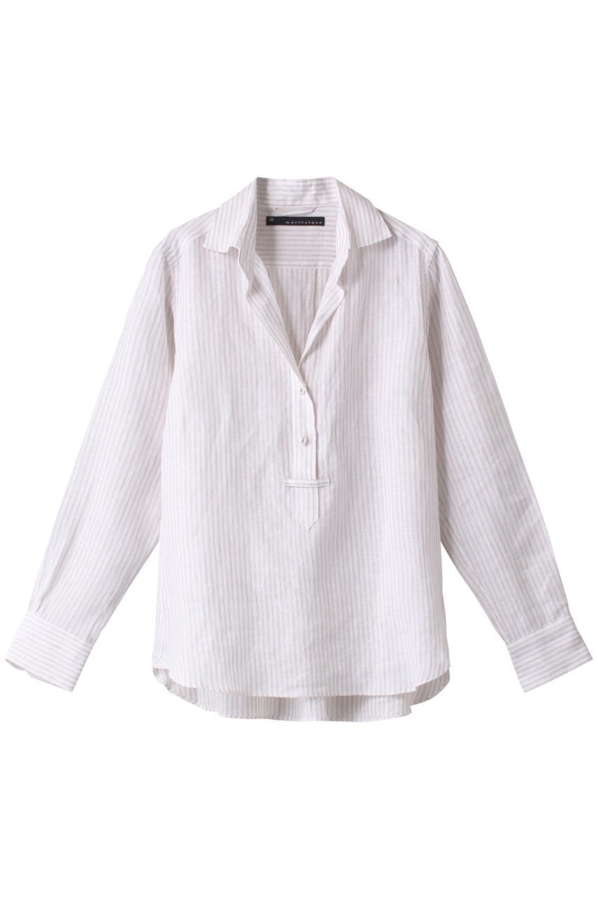 【マルティニーク/martinique】のリネンパーススキッパー インテリア・キッズ・メンズ・レディースファッション・服の通販 founy(ファニー) 　ファッション　Fashion　レディースファッション　Fashion for Women　トップス・カットソー　Cut & Sew Tops　シャツ・ブラウス・オフィスカジュアル　Elegant Blouses & Button-Ups　シンプル　Simple, Minimal　スキッパー　Skipper, Open Collar　スリーブ　Sleeve, Long Sleeve / Short Sleeve　デコルテ　Décolleté, Neckline　リネン　Linen, Linen Fabric　ロング　Long, Long-Length　今季　This Season, Current Season　ストライプ|ID: prp329100004606764 ipo3291000000032878223