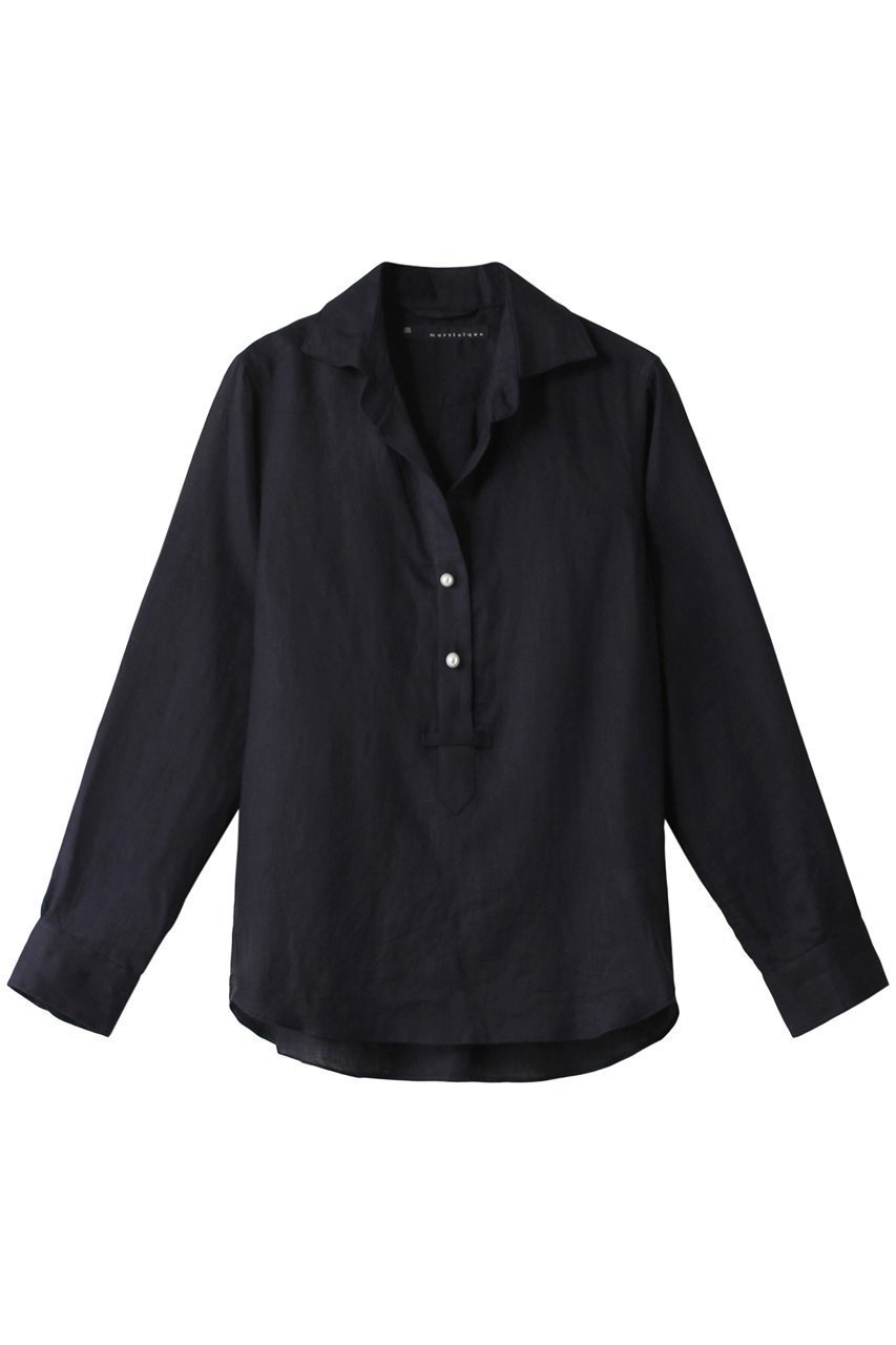 【マルティニーク/martinique】のリネンパーススキッパー インテリア・キッズ・メンズ・レディースファッション・服の通販 founy(ファニー) 　ファッション　Fashion　レディースファッション　Fashion for Women　トップス・カットソー　Cut & Sew Tops　シャツ・ブラウス・オフィスカジュアル　Elegant Blouses & Button-Ups　シンプル　Simple, Minimal　スキッパー　Skipper, Open Collar　スリーブ　Sleeve, Long Sleeve / Short Sleeve　デコルテ　Décolleté, Neckline　リネン　Linen, Linen Fabric　ロング　Long, Long-Length　今季　This Season, Current Season　ネイビー|ID: prp329100004606764 ipo3291000000032878229